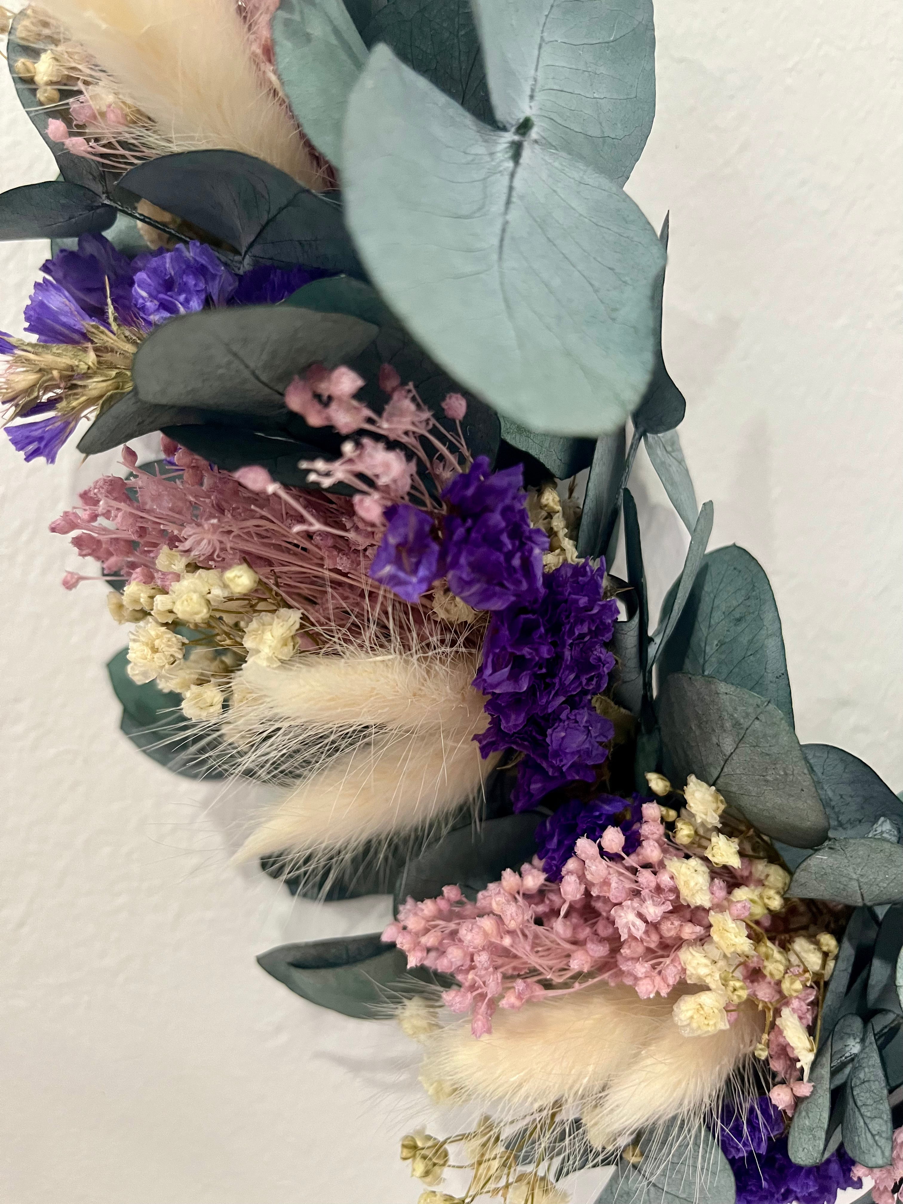 Dried flower wreath olive lavender mix