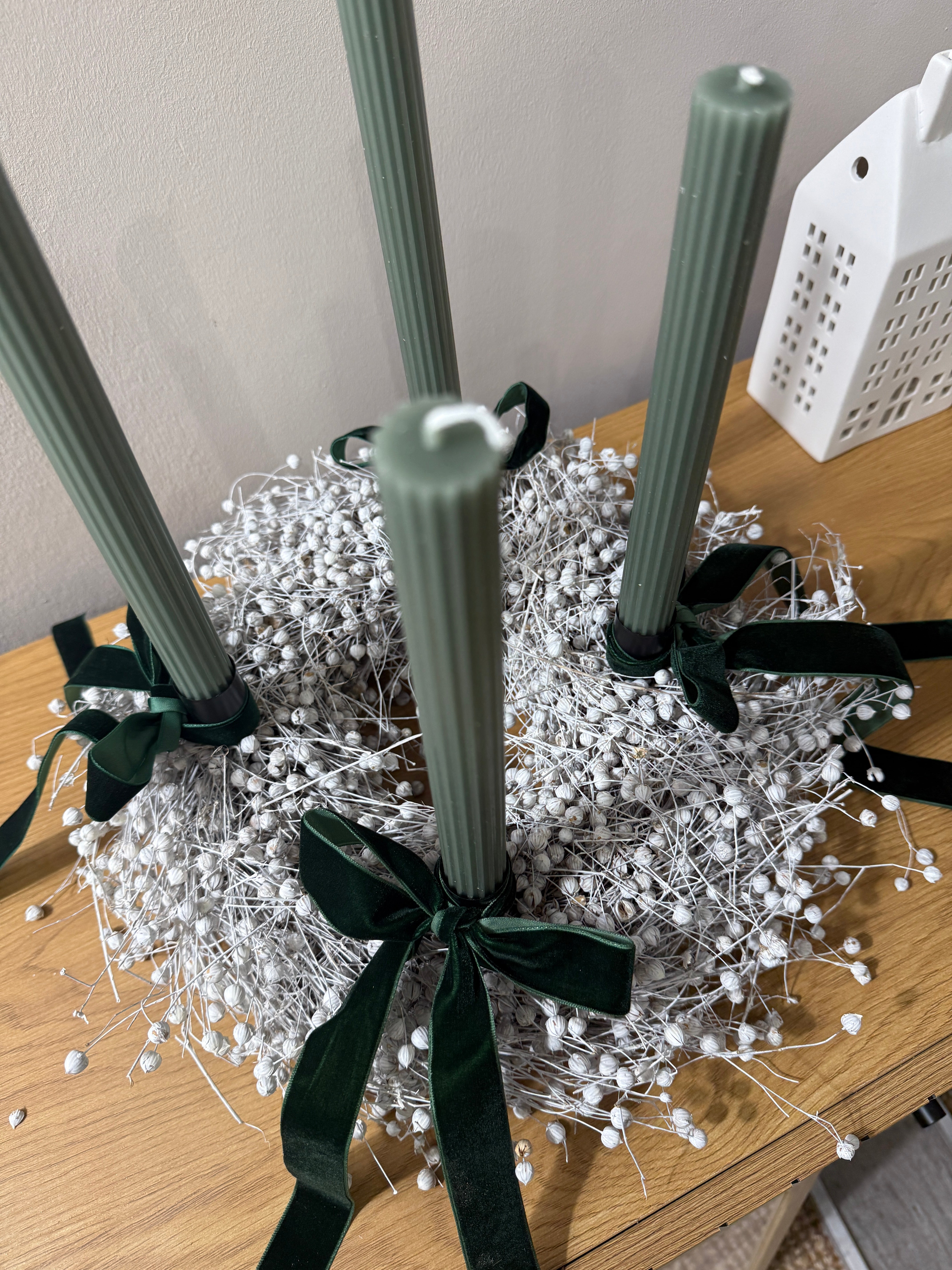 Komplettset Adventskranz Flachs - weiß grün