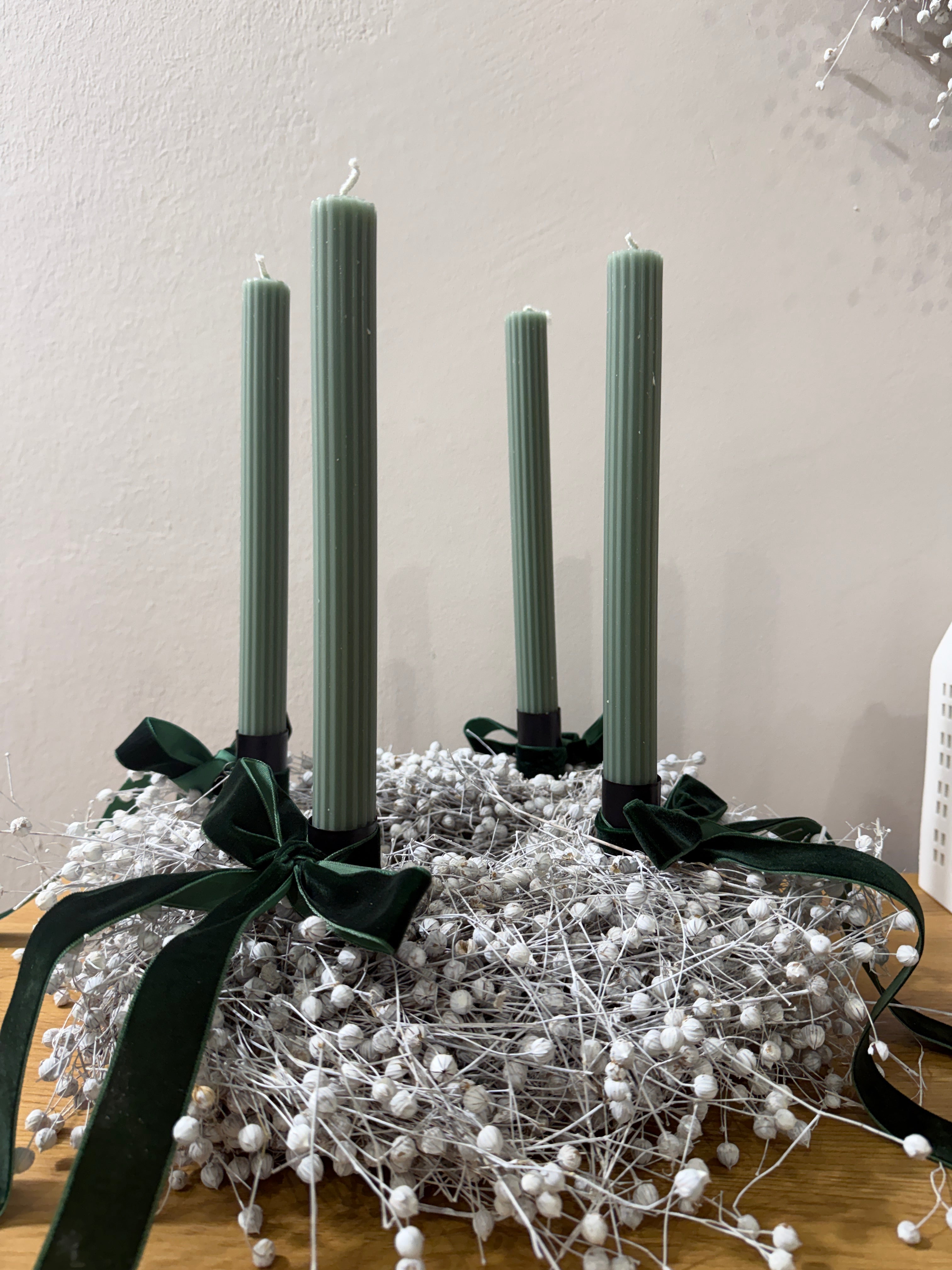 Komplettset Adventskranz Flachs - weiß grün