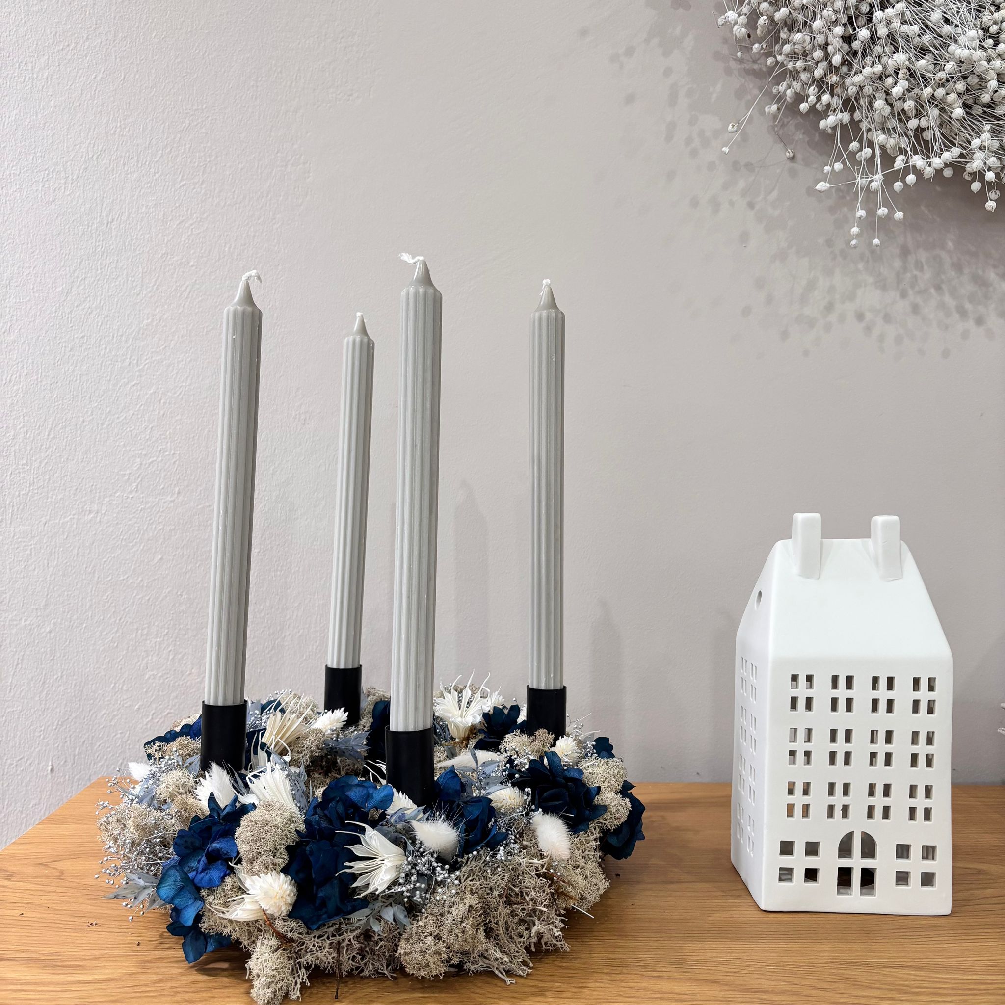 Adventskranz "Nordlicht" in grau blau