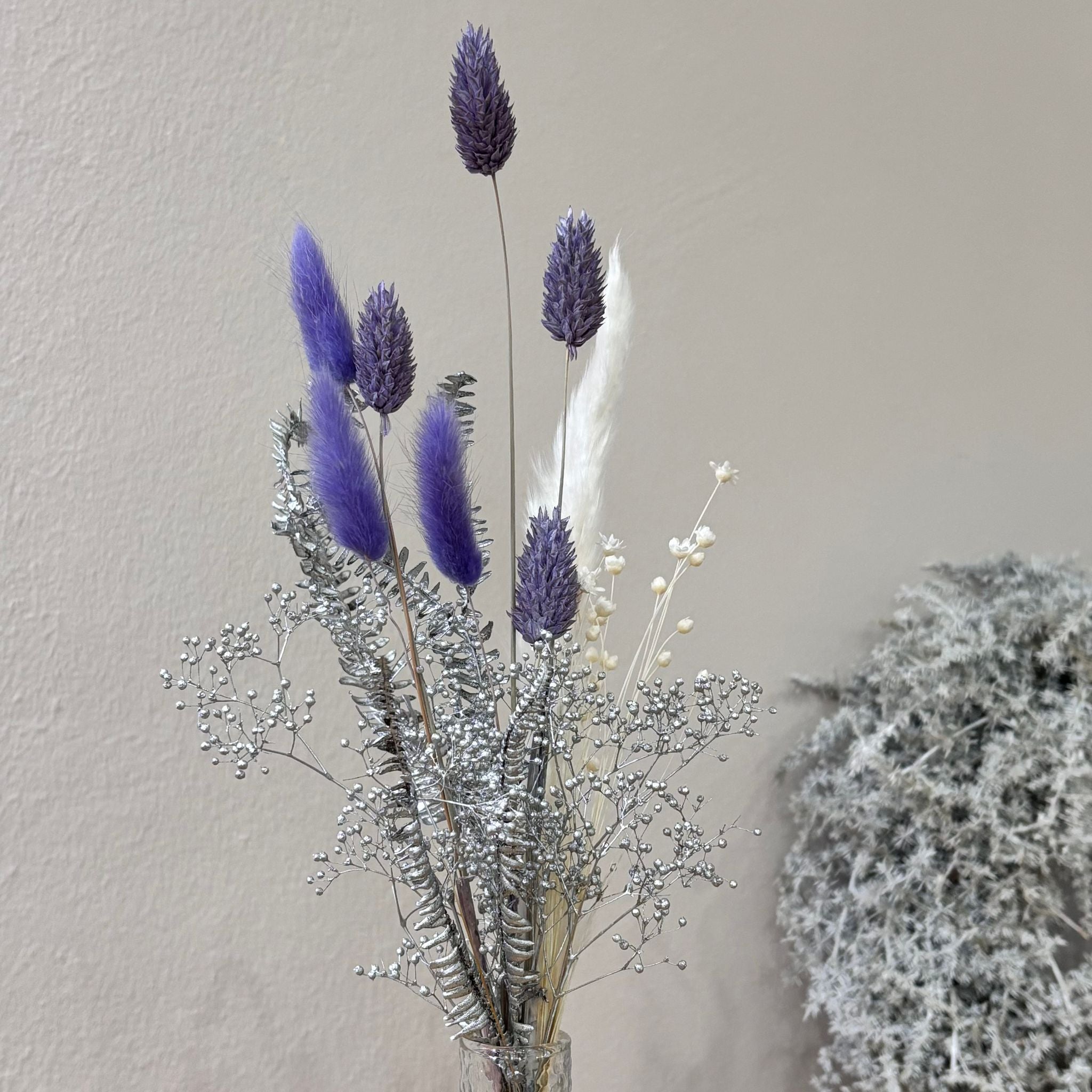 Trockenblumenstrauß Mini "Frozen" silber lila