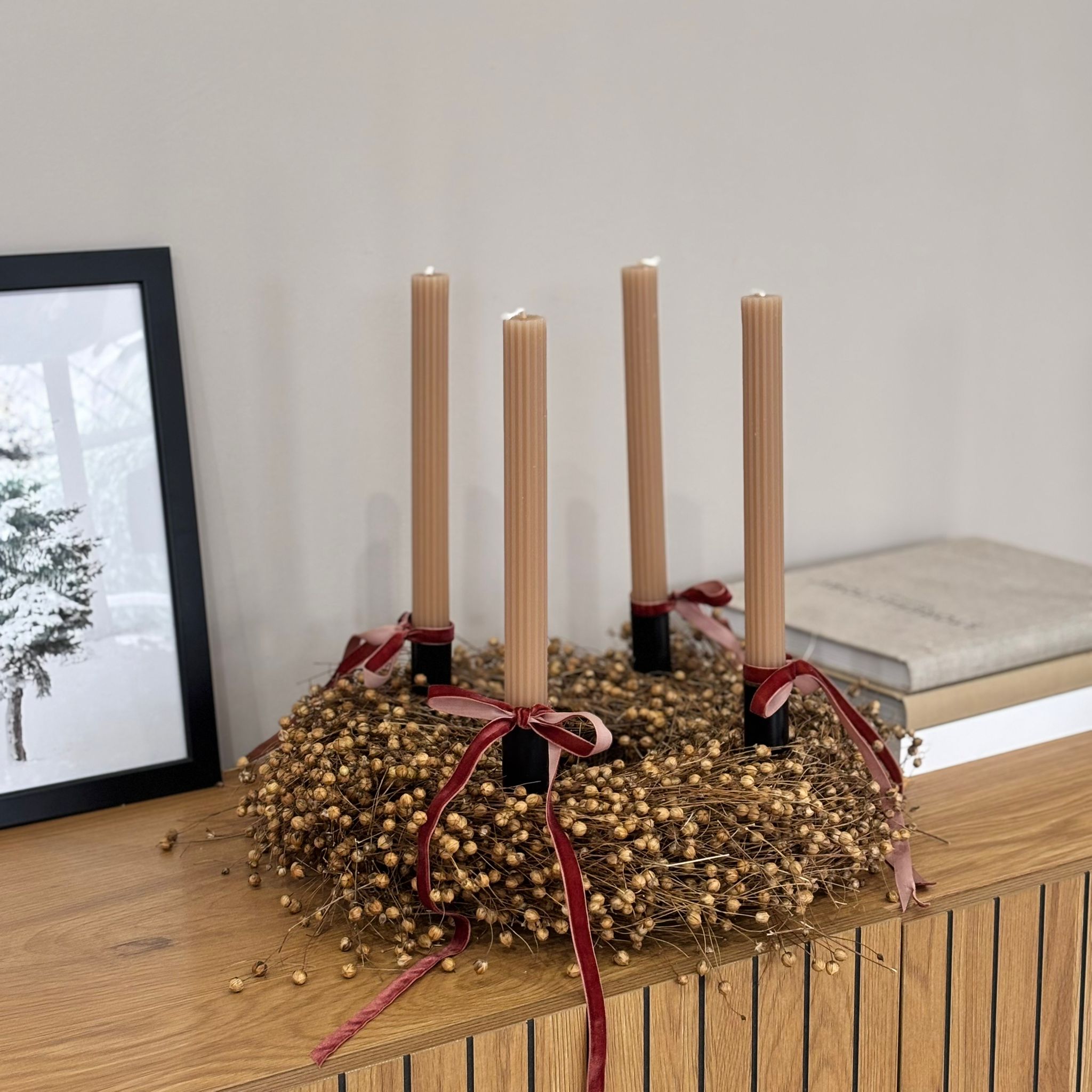 Komplettset Adventskranz Flachs - beige rot