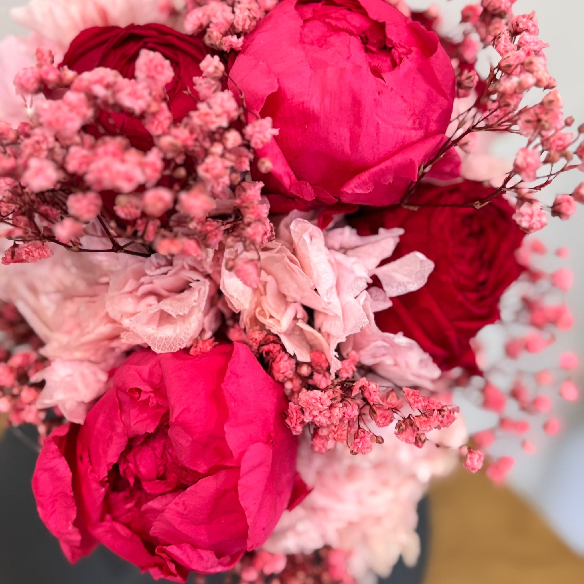 Pink LOVE: Brautstrauß Trockenblumen in pink rosa