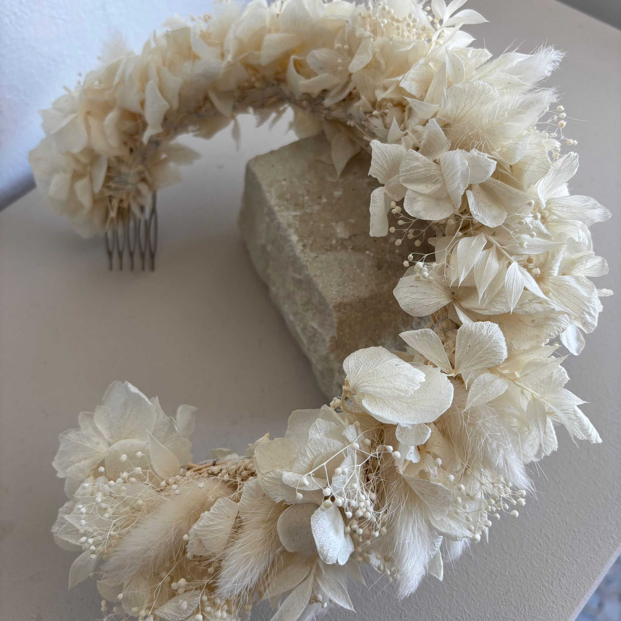Diadem - Haarkranz Trockenblumen weiß - Outlet