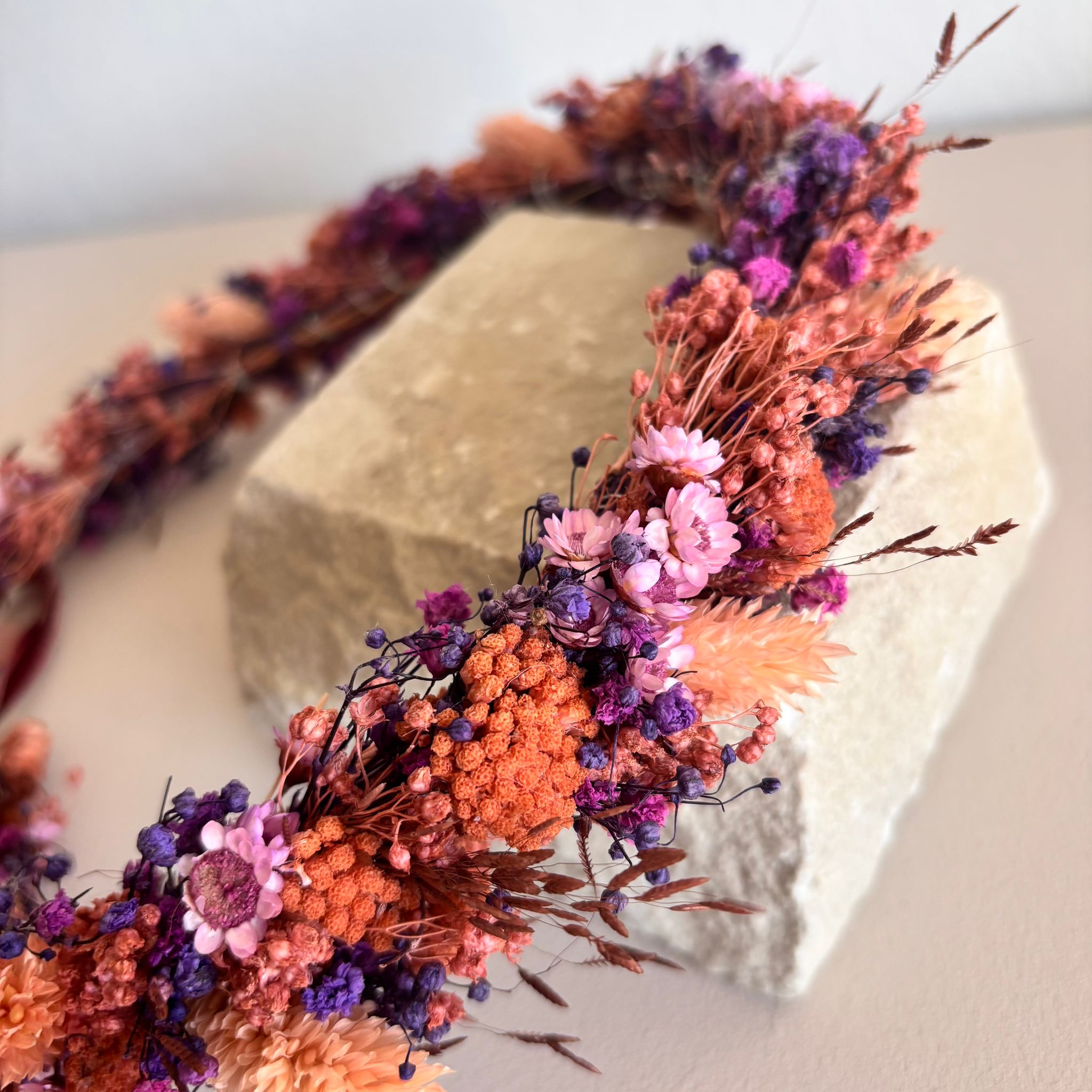 Haarkranz Apart aus Trockenblumen orange rosa - Outlet