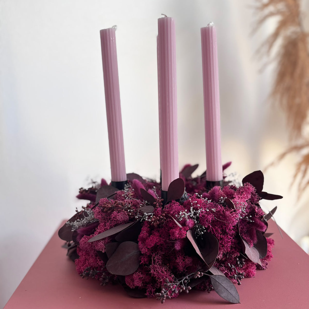 Adventskranz Berryfrost in Bordeaux & Himbeerpink