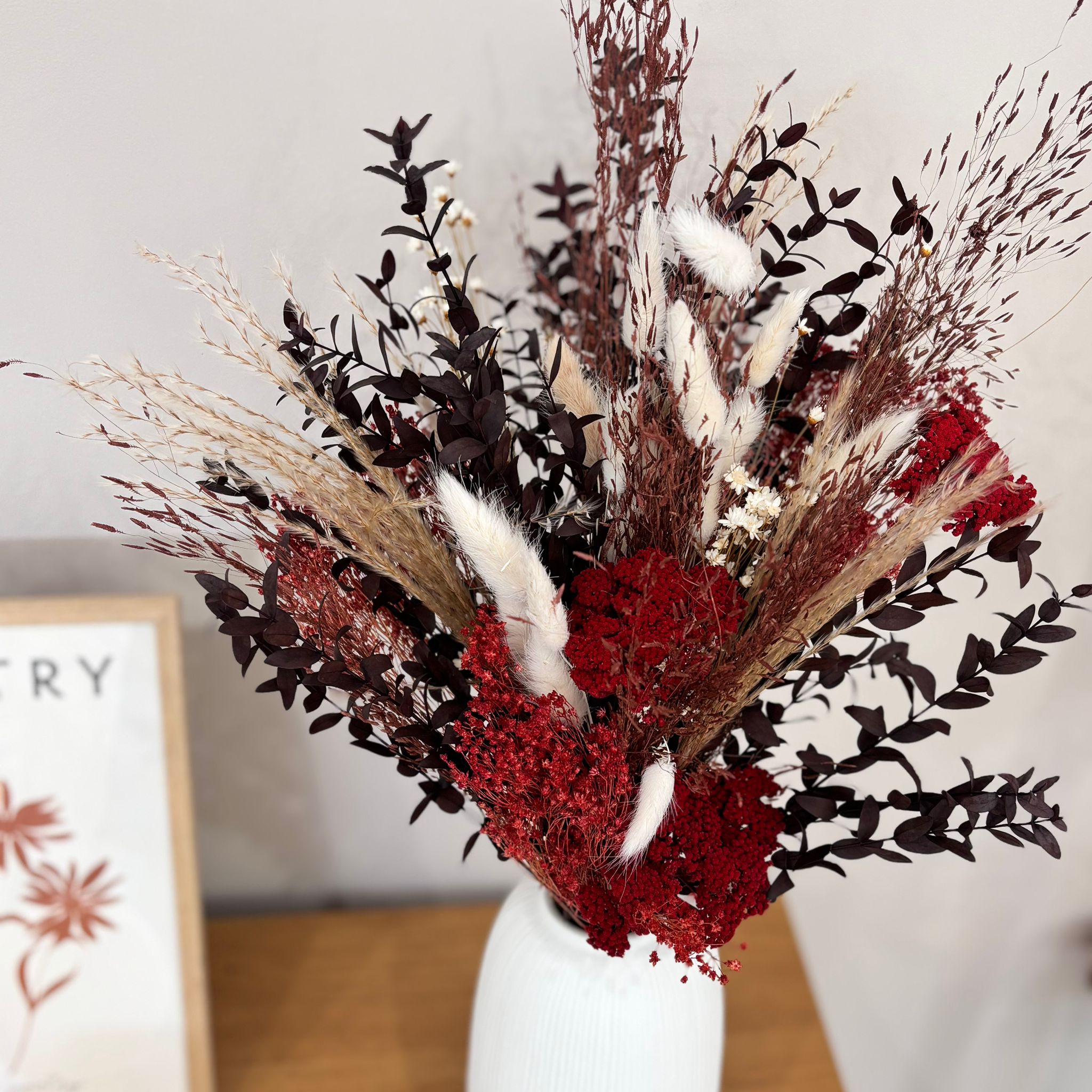 Herbstlicher Trockenblumenstrauß Bordeaux-Weiß - Lykke&You GmbH