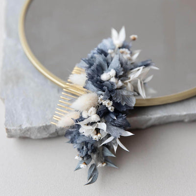 Trockenblumen Haarkamm blau weiß | 3-7 cm - Lykke&You