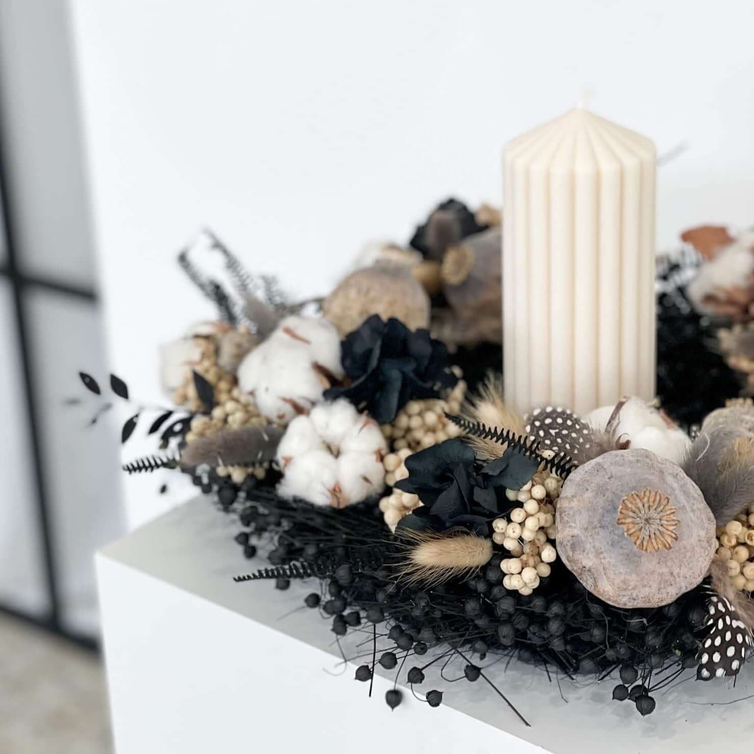 Adventskranz Trockenblumen schwarz beige 30 cm Kränze