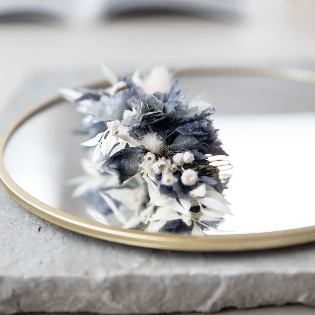 Trockenblumen Haarkamm blau weiß | 3-7 cm - Lykke&You