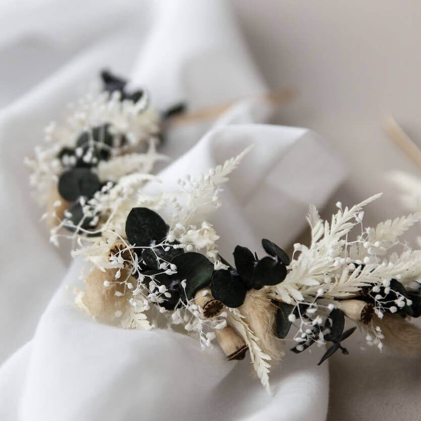 Haarreif Trockenblumen Boho weiß | Hochzeit