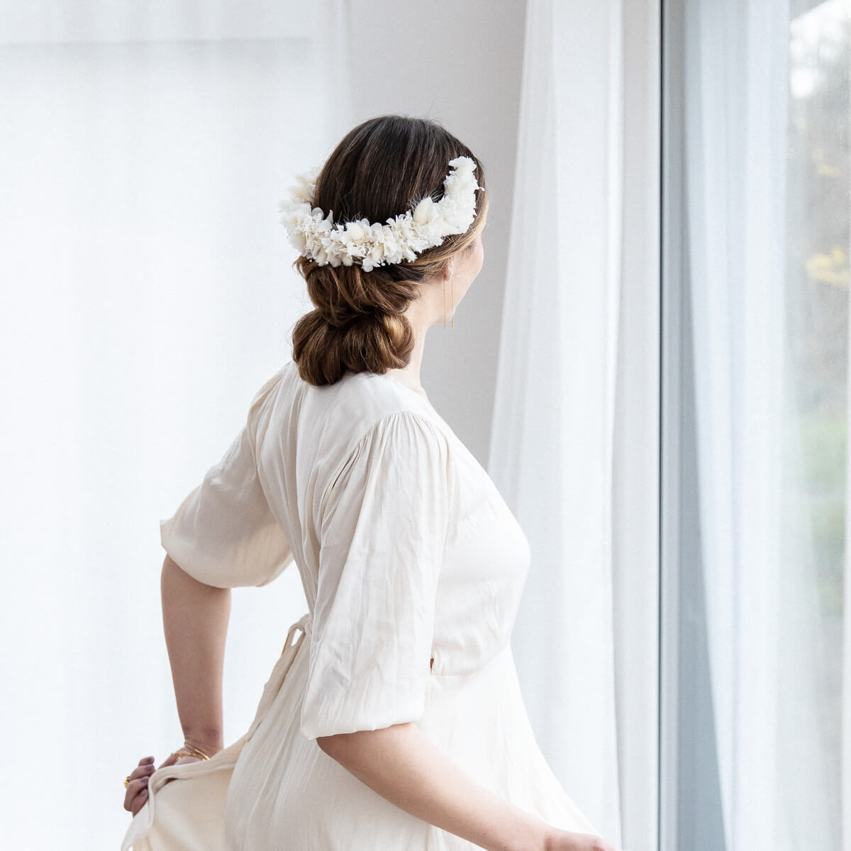 Haarreif Diadem Trockenblumen weiß Hochzeit – Lykke&You