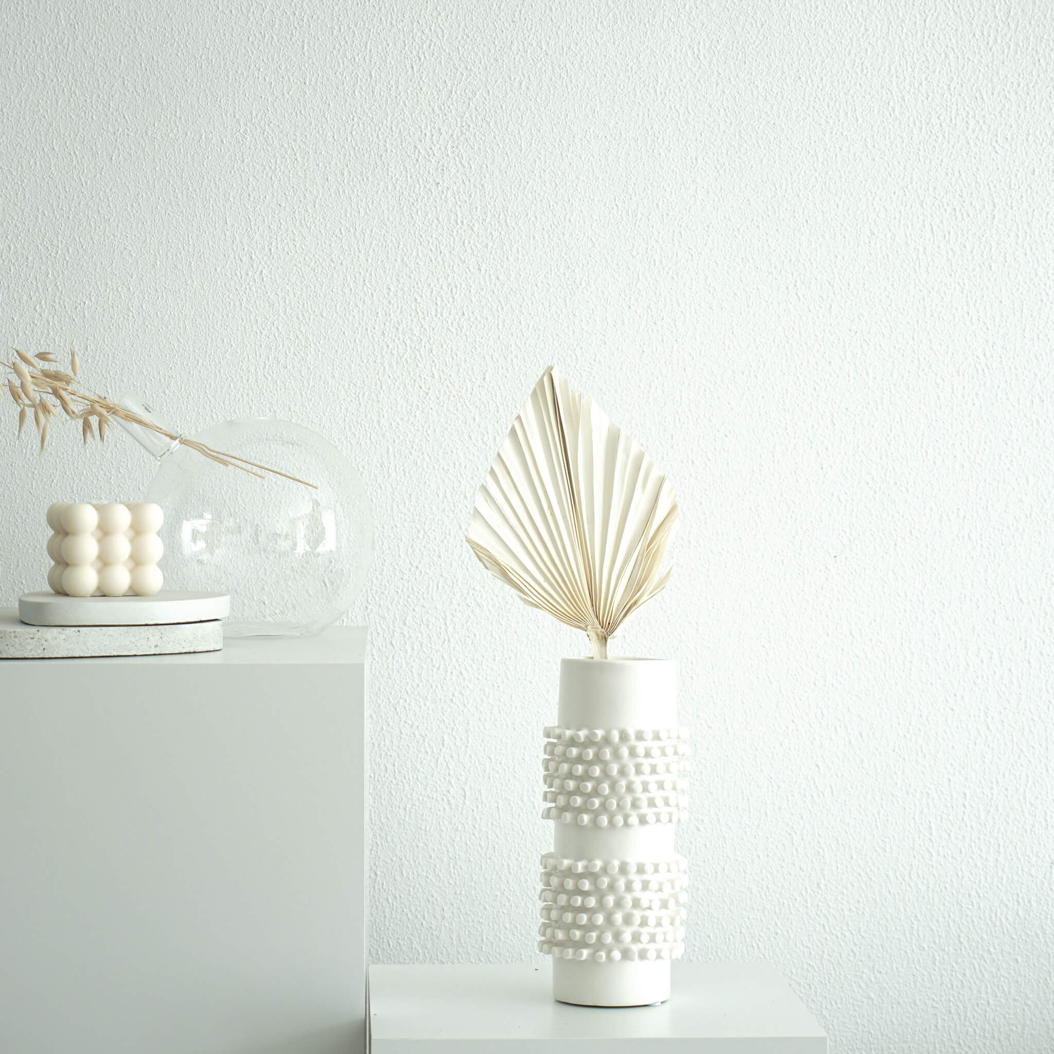 Getrocknete Palmspeere | 40cm | Trendprodukt - Farbe: weiß 1x