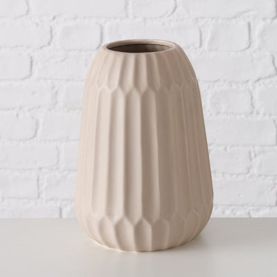 Handgearbeitete Vase aus Steingut – Zeitlose Eleganz in Beige und Weiß