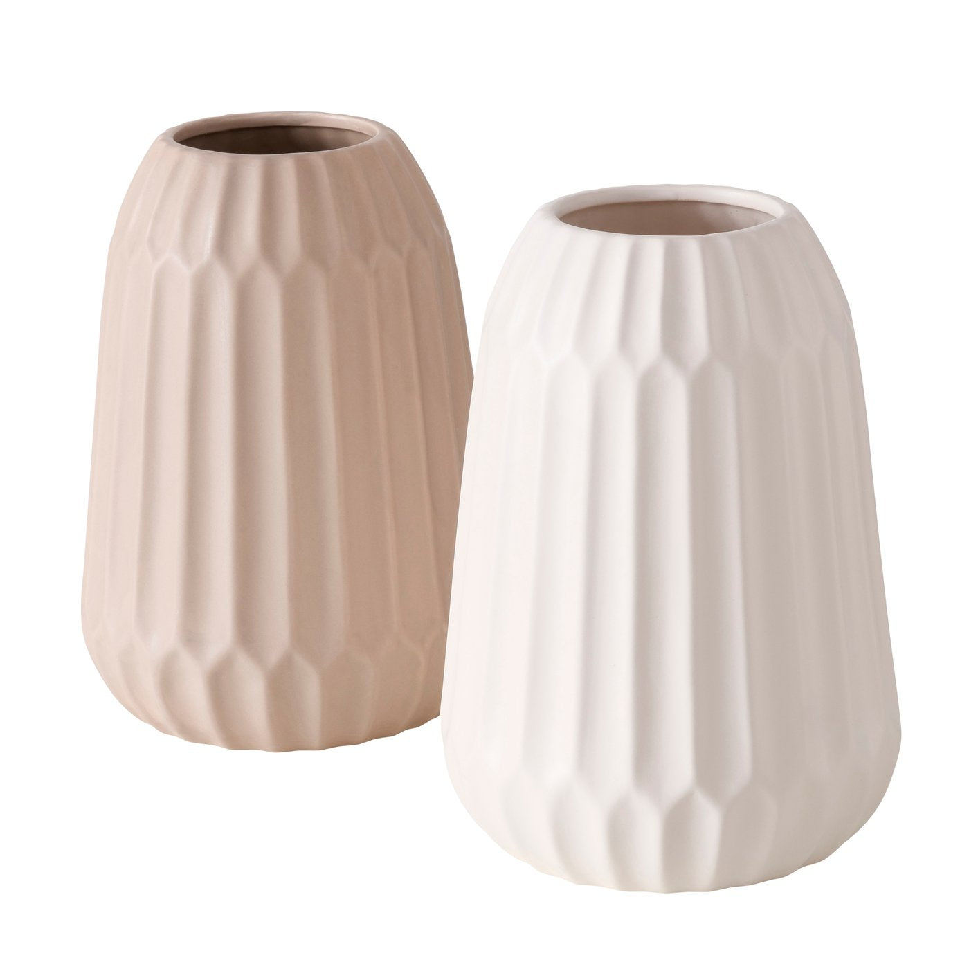 Handgearbeitete Vase aus Steingut – Zeitlose Eleganz in Beige und Weiß