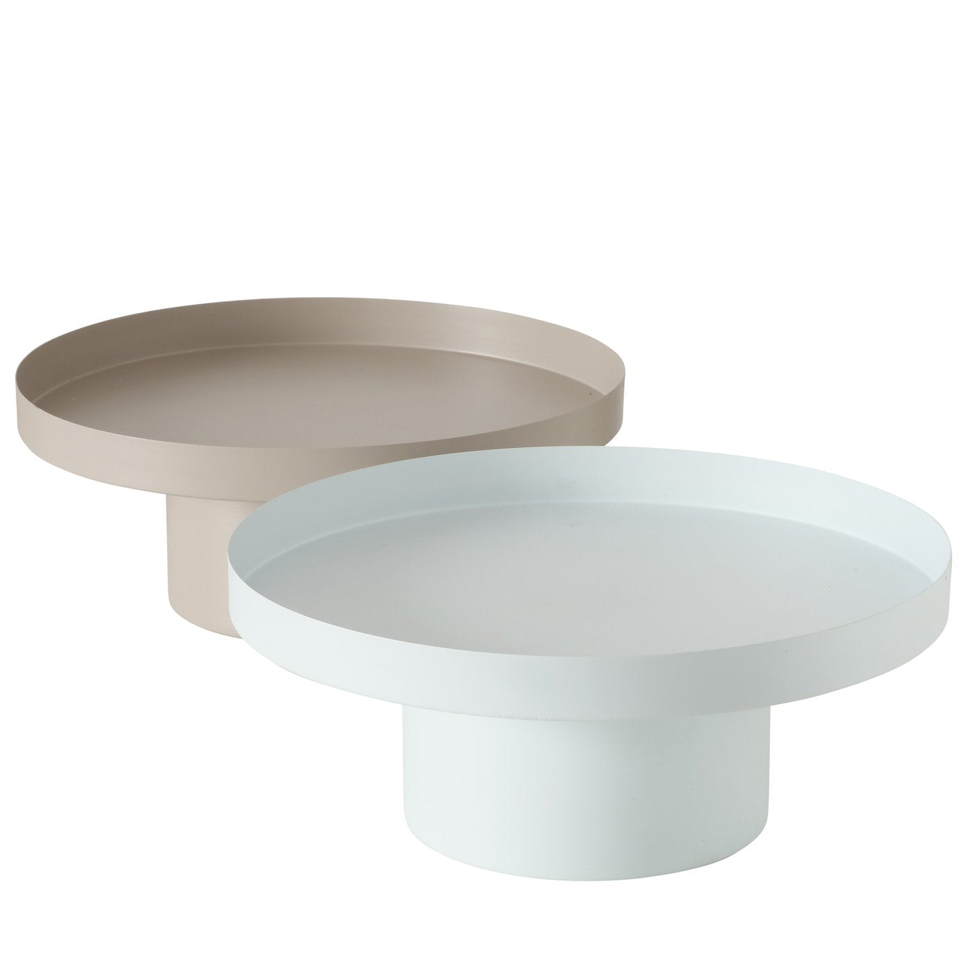 Round metal tray in beige and white – simple elegance with a matte finish