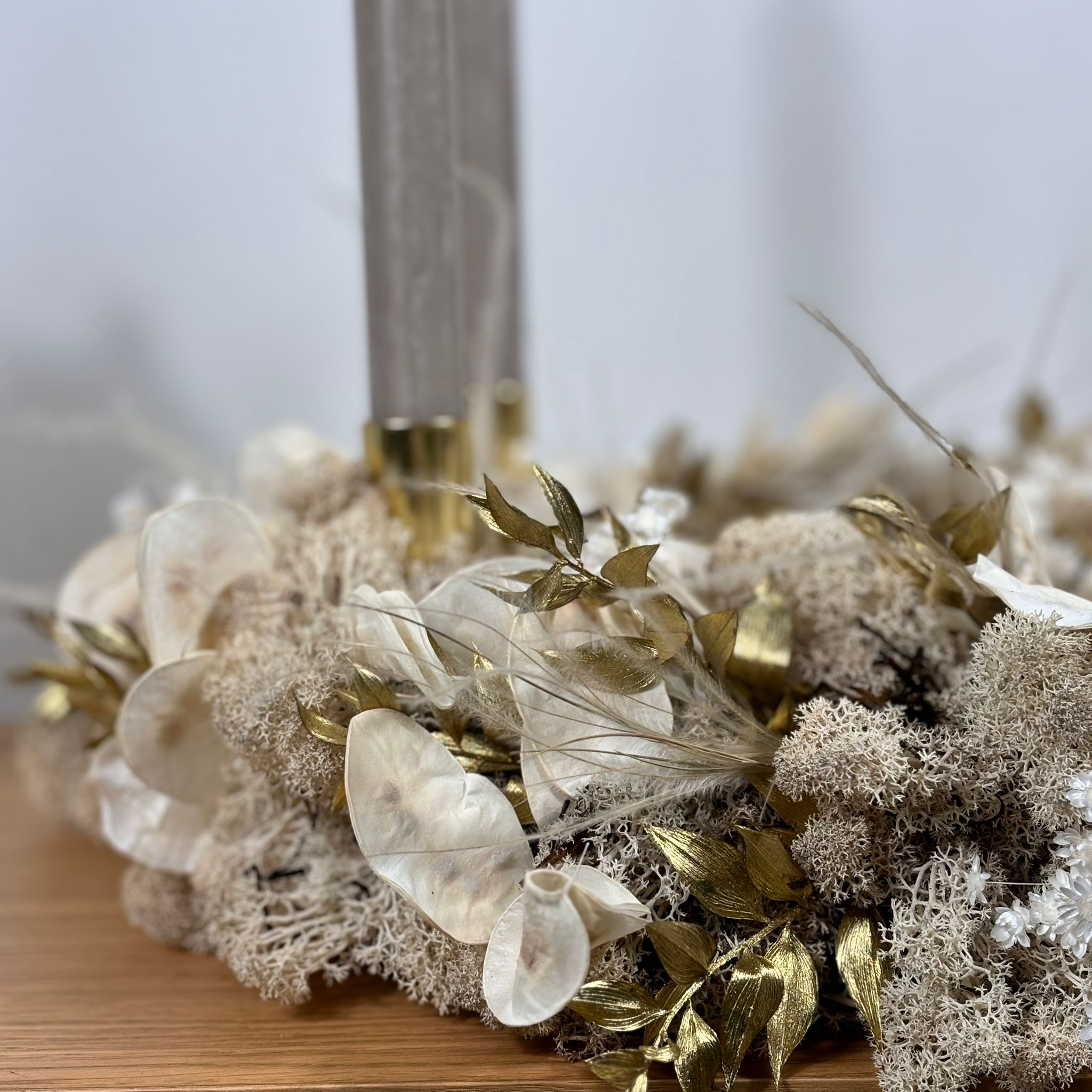 Advent wreath Reindeer Moss - beige gold Outlet