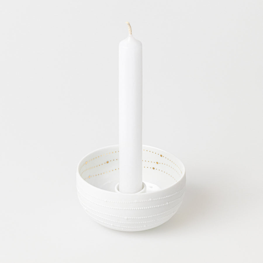 RÄDER candle bowl – dotted lines white