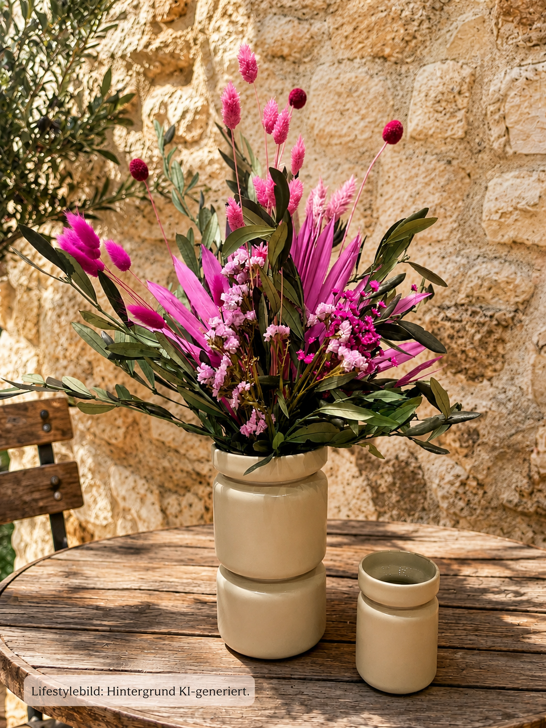 Olive Garden - Mediterraner Trockenblumenstrauß in grün pink