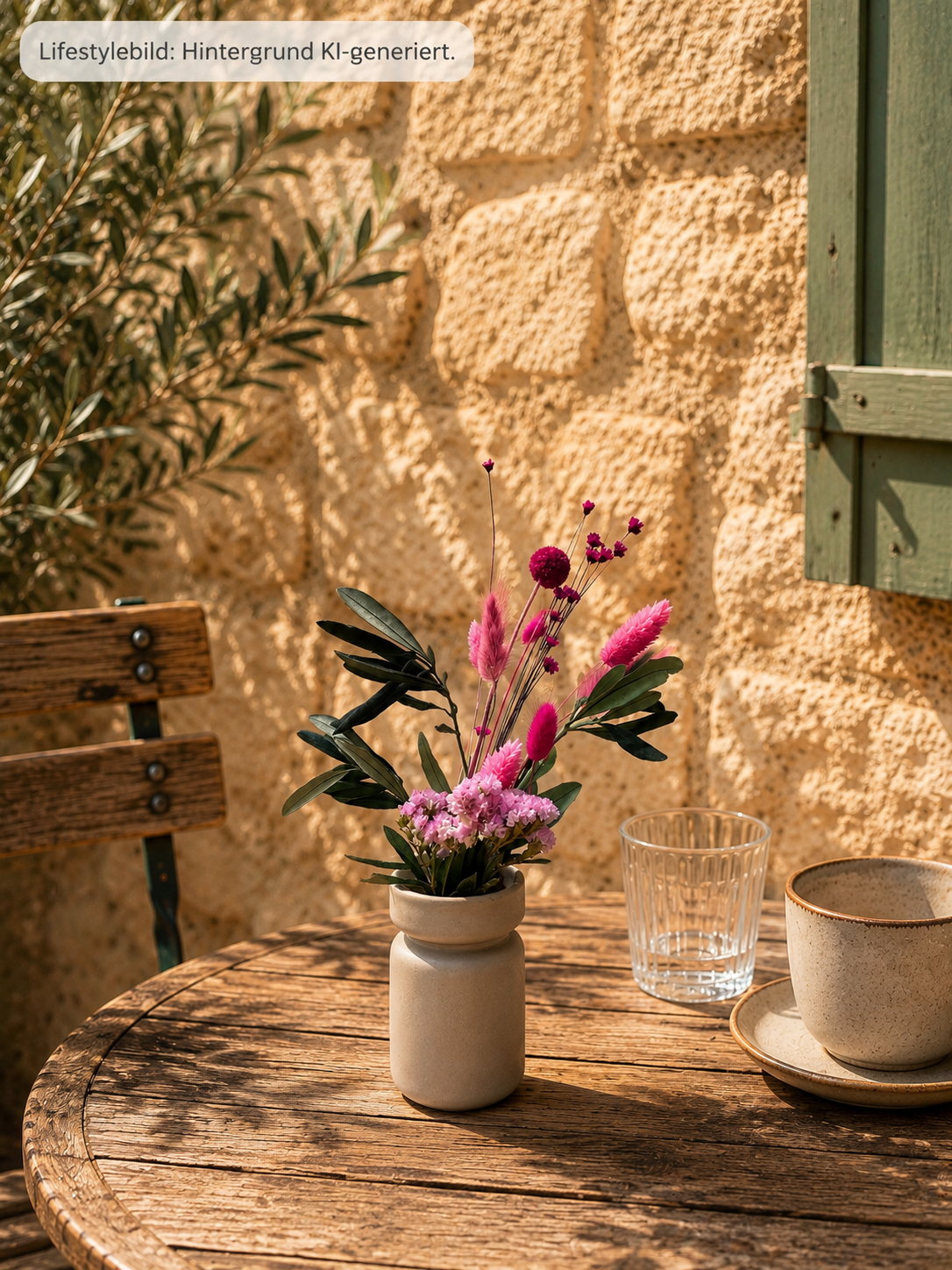 Olive Garden Mini - Mediterraner Trockenblumenstrauß in grün pink