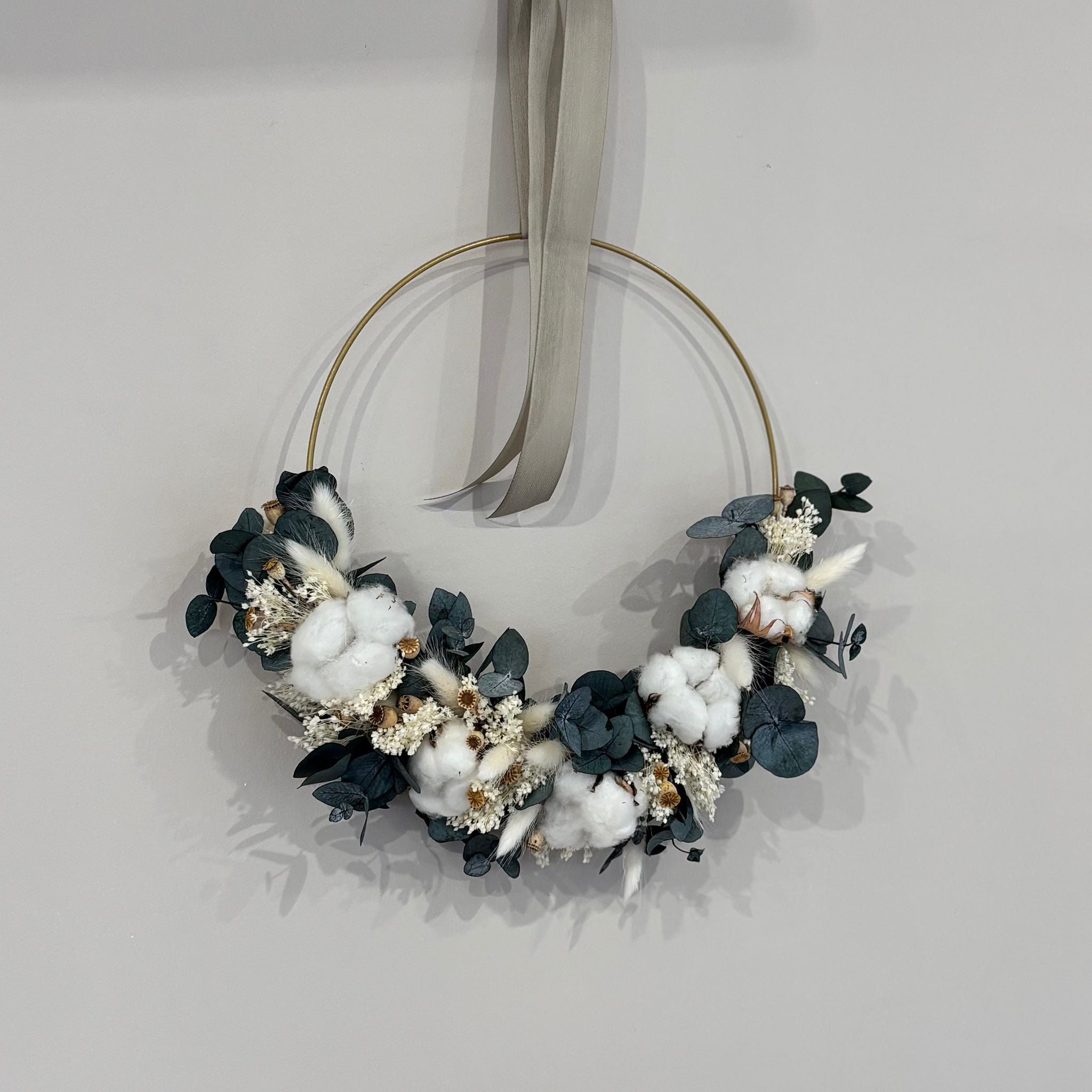 Cotton Dream: Trockenblumenkranz in weiß grün