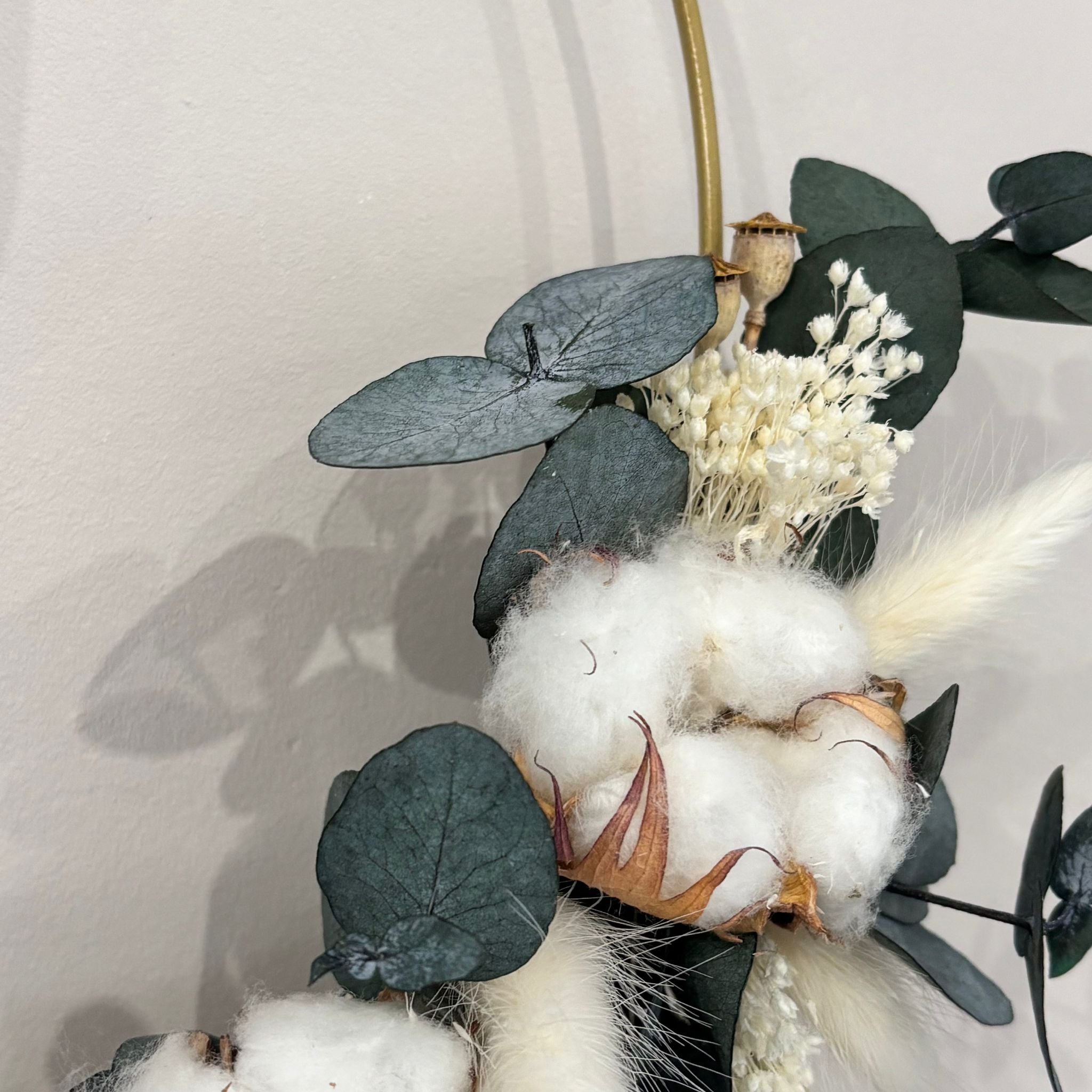 Cotton Dream: Trockenblumenkranz in weiß grün