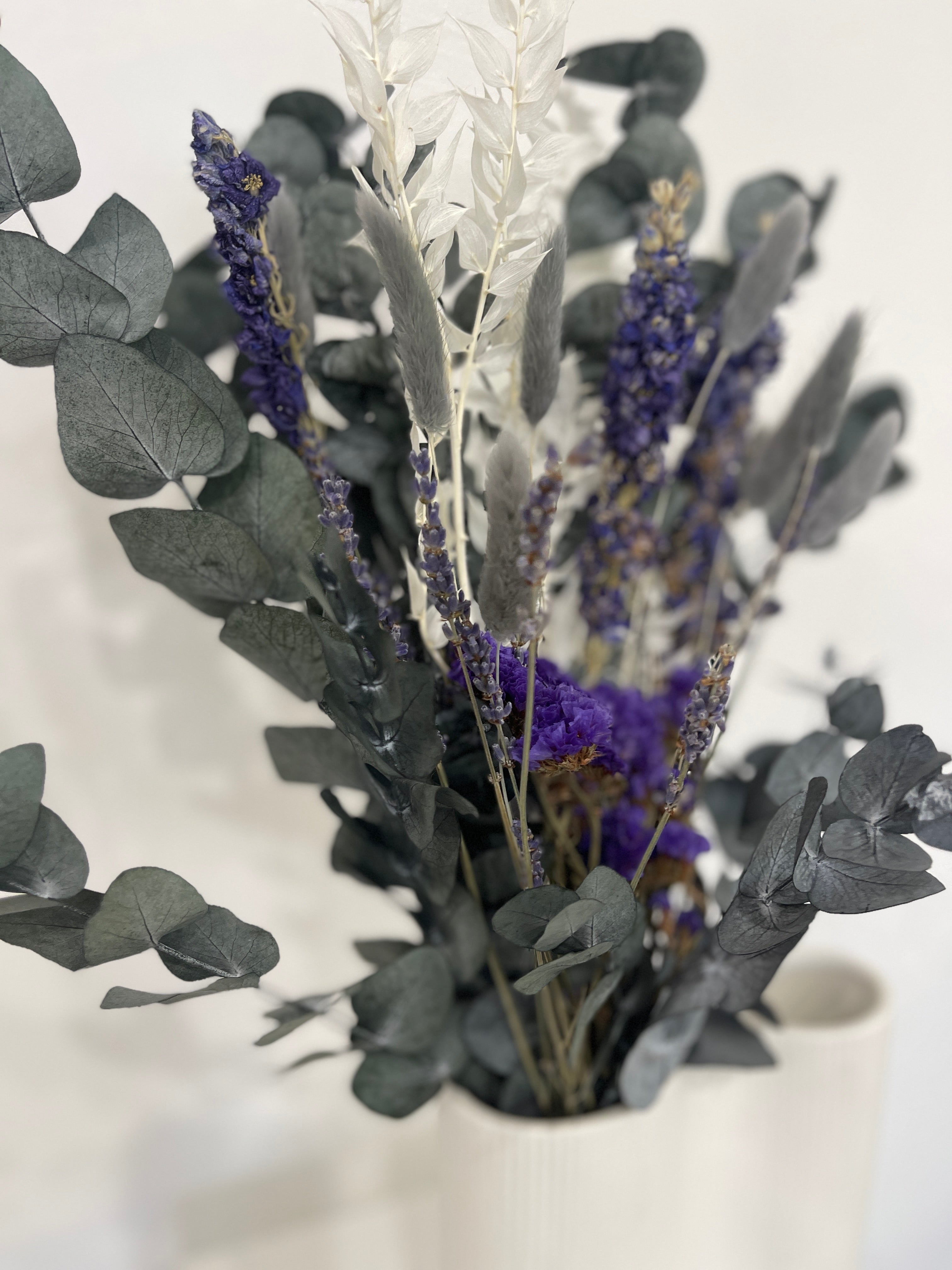 Elegant combination: loose dried flower bouquet with gypsophila and eucalyptus