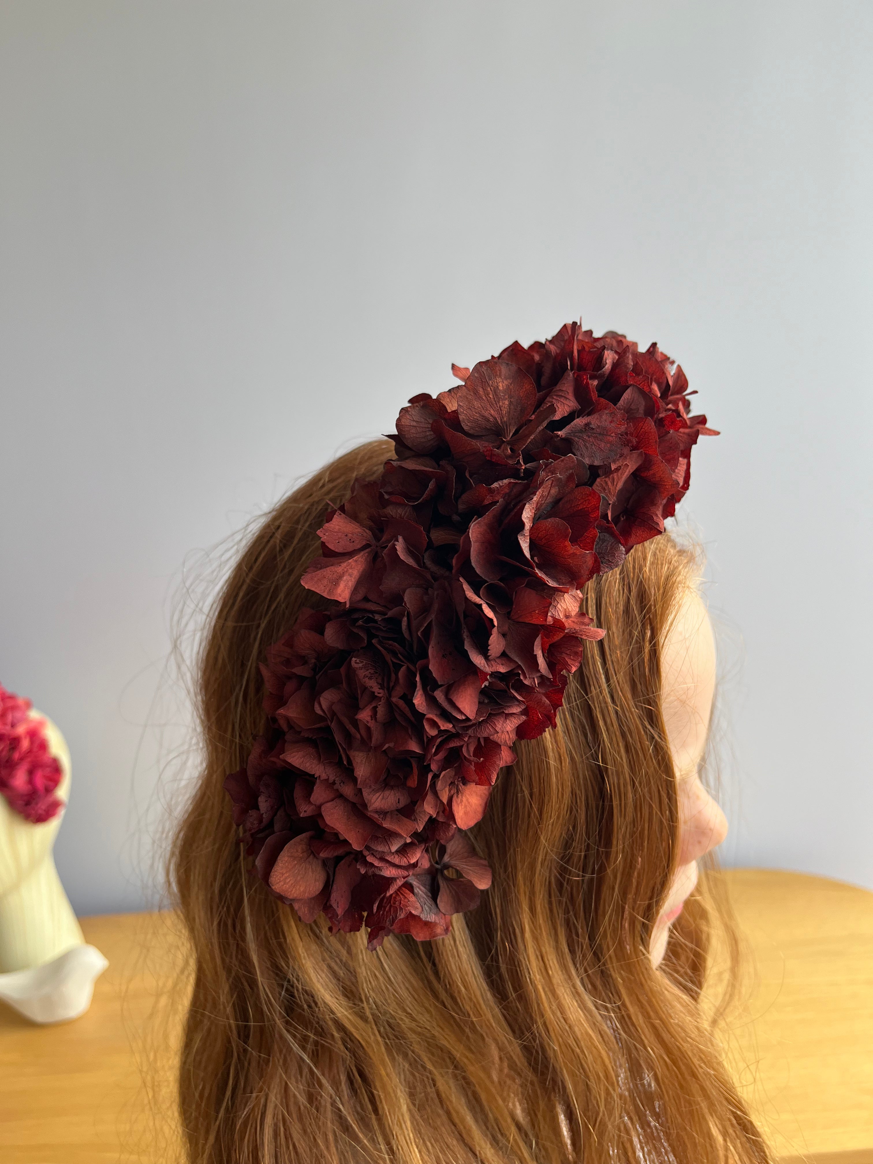 Headband Dried Flowers Hydrangea Red