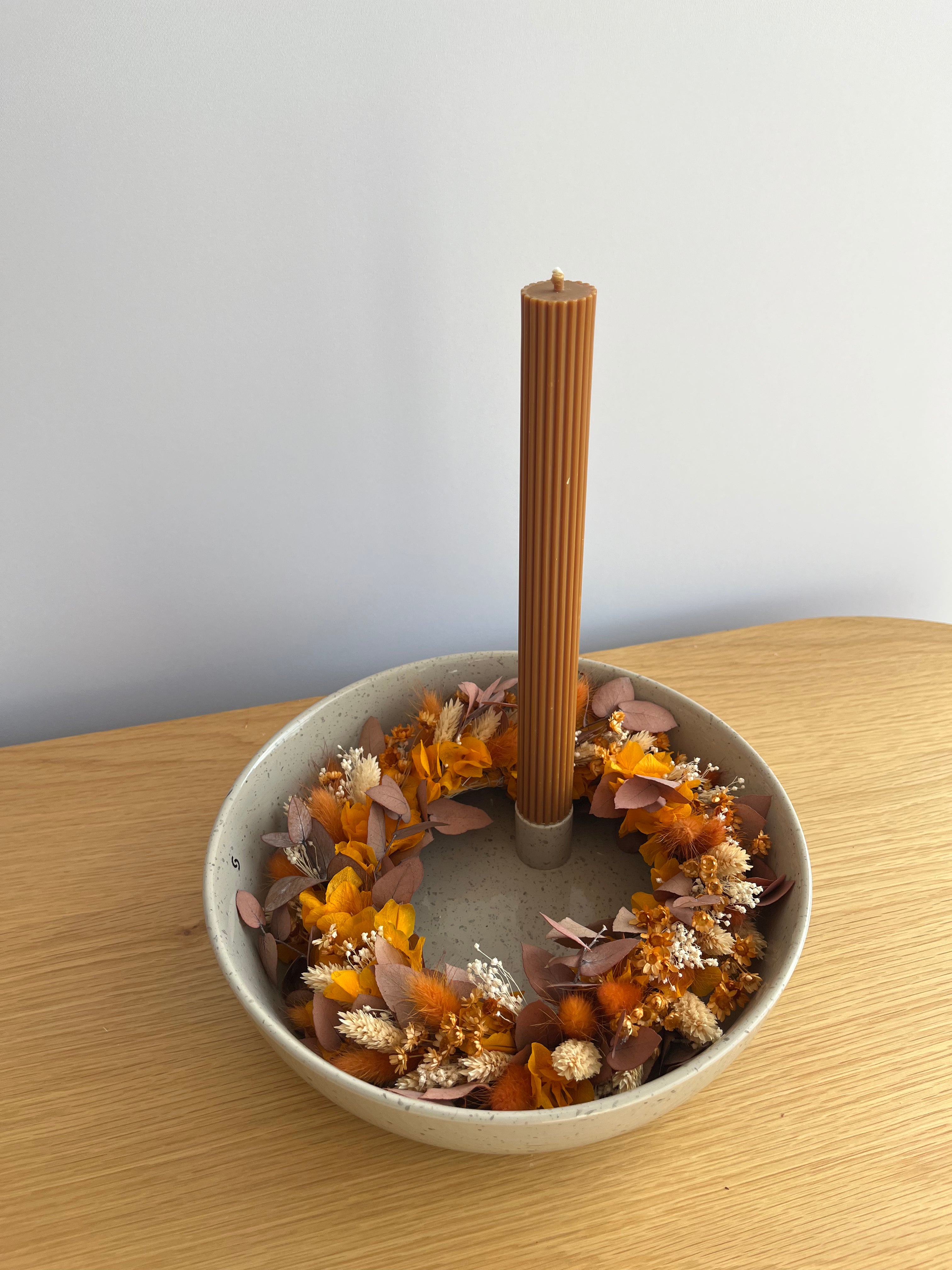 dried flower wreath in autumnal orange