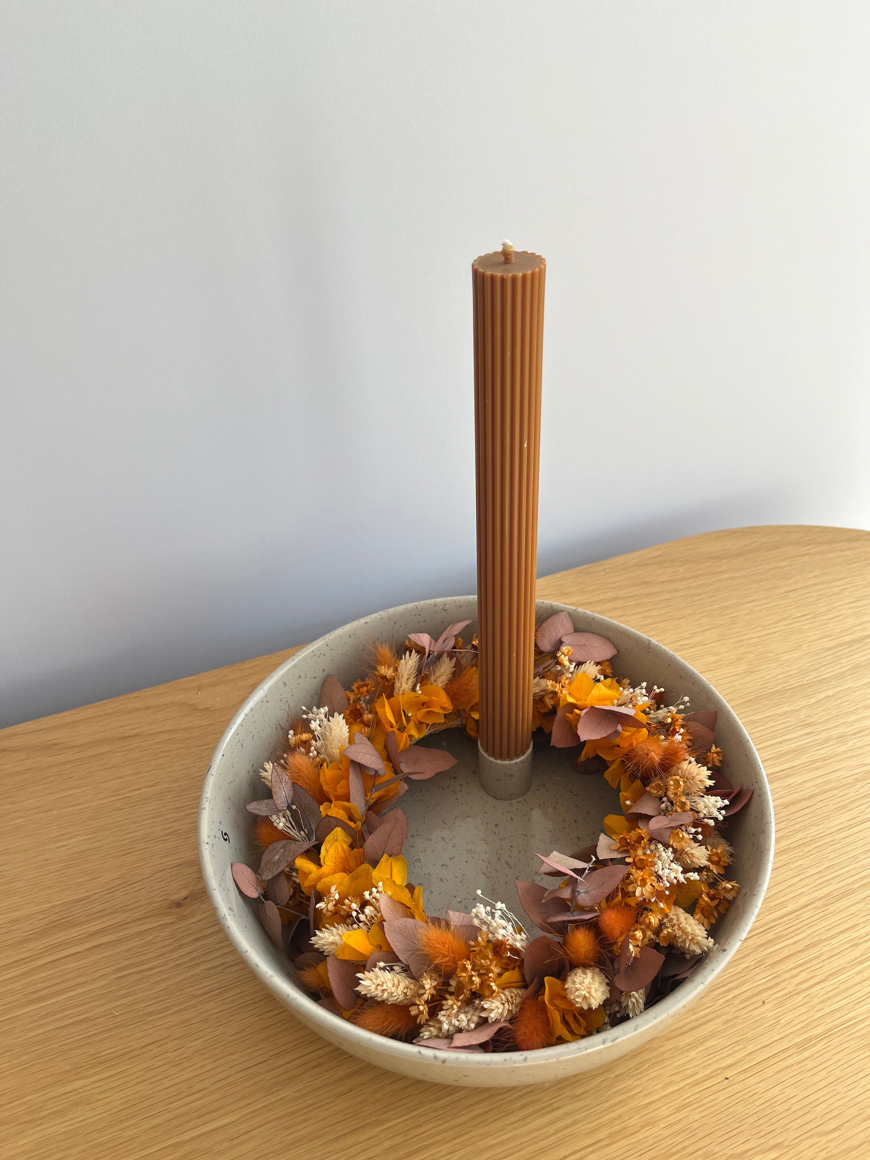 dried flower wreath in autumnal orange