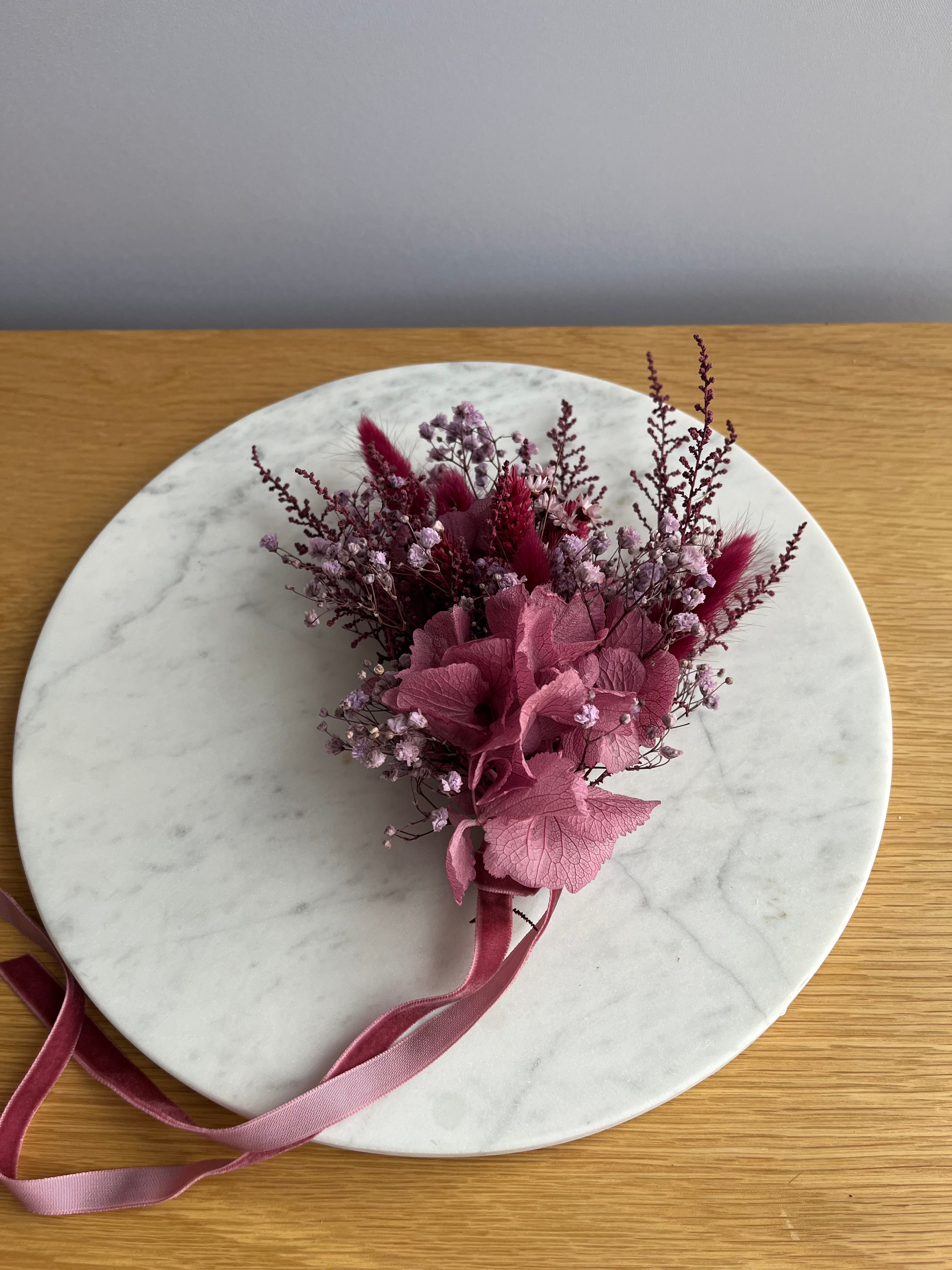 Candle holder and bowl in one - with matching arrangement purple