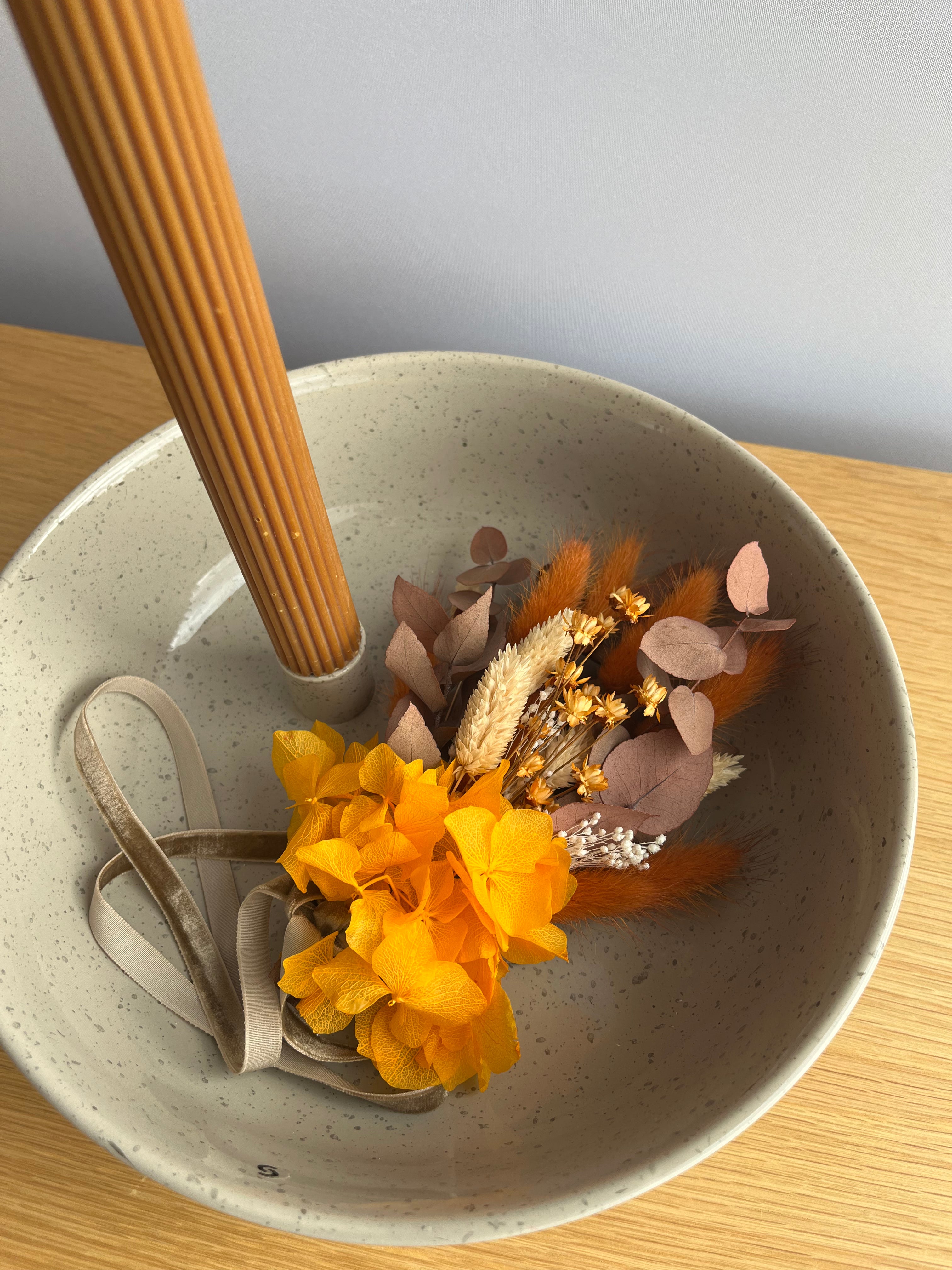 Candle holder and bowl in one - with matching arrangement orange