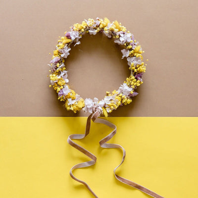 Haarkranz Trockenblumen in Gelb, Braun und Weiß | Blumenmädchen