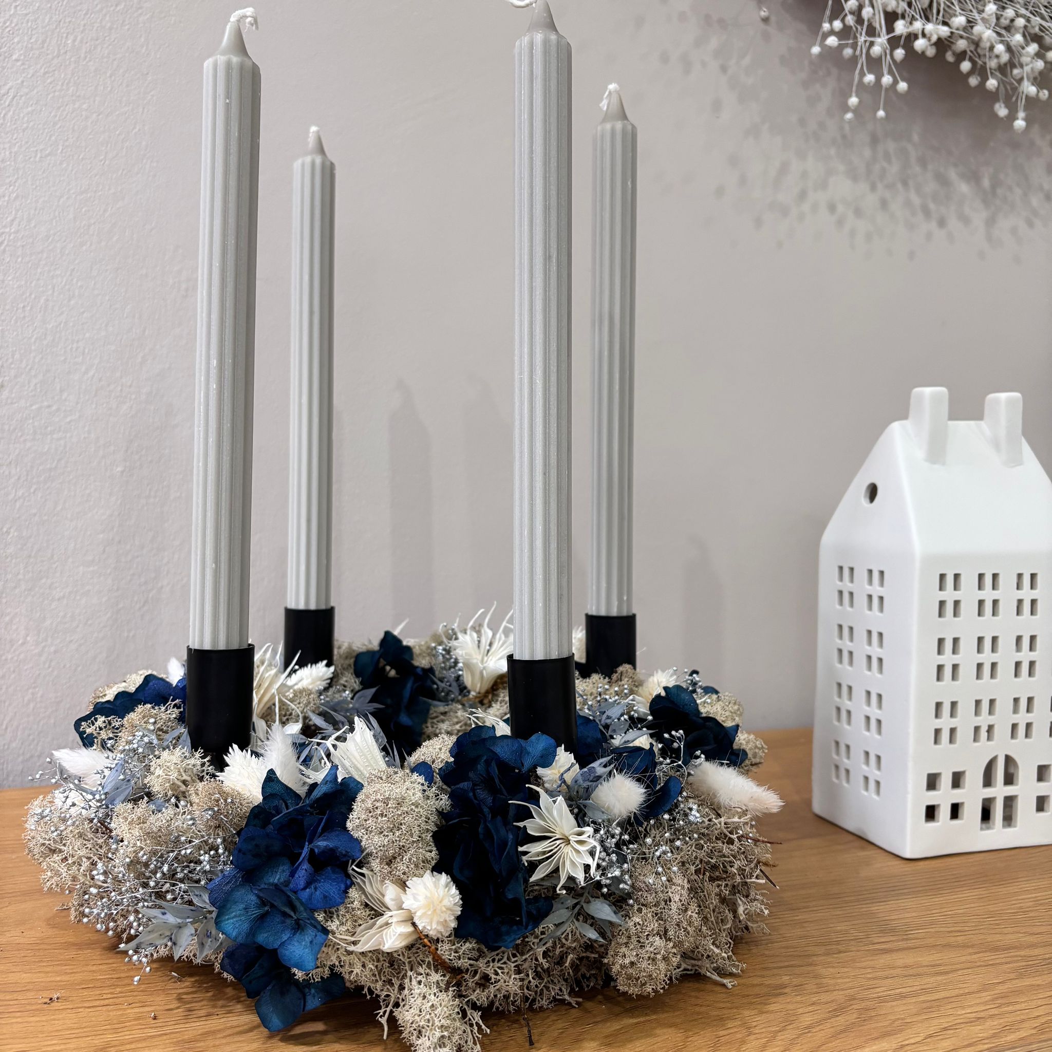 Adventskranz "Nordlicht" in grau blau