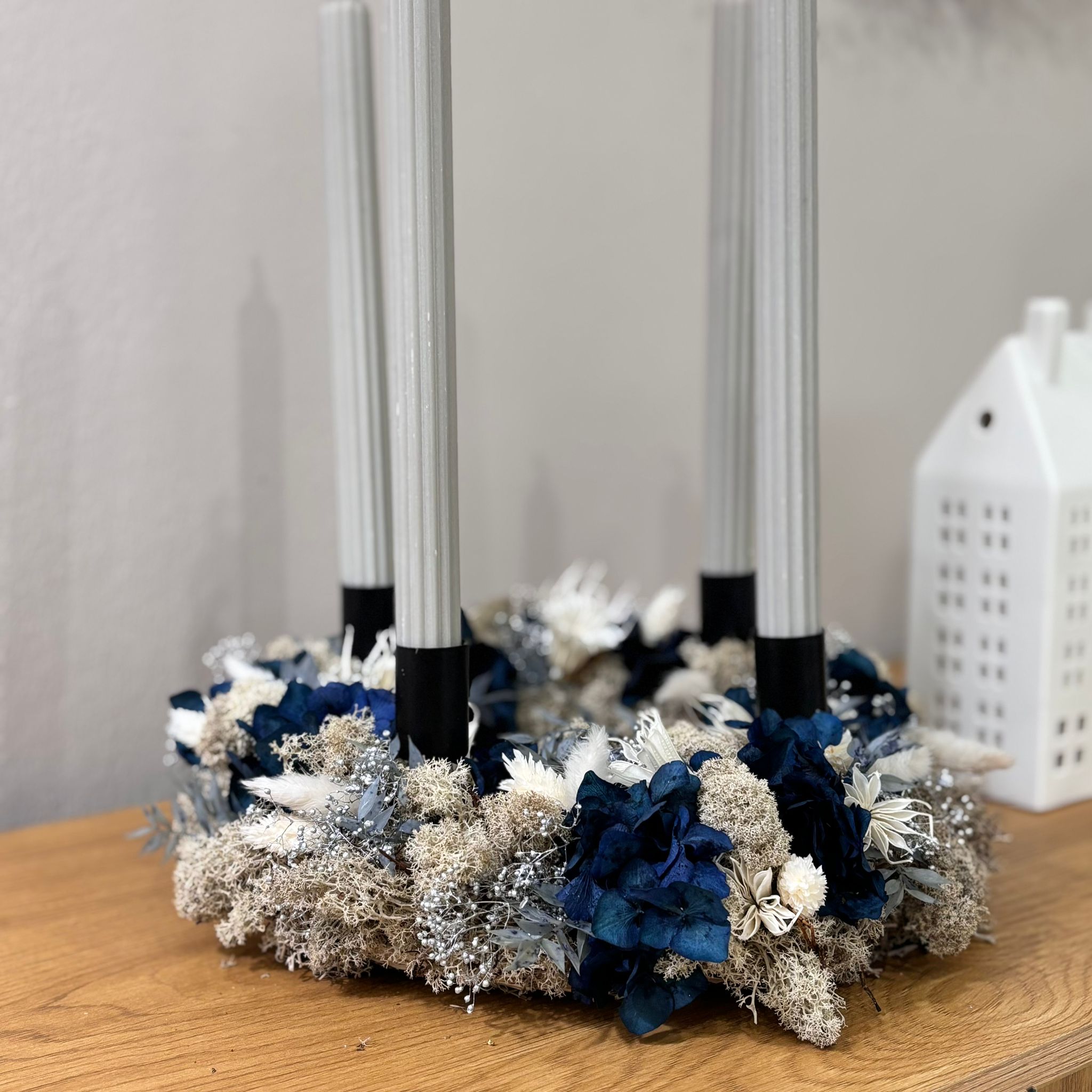 Adventskranz "Nordlicht" in grau blau