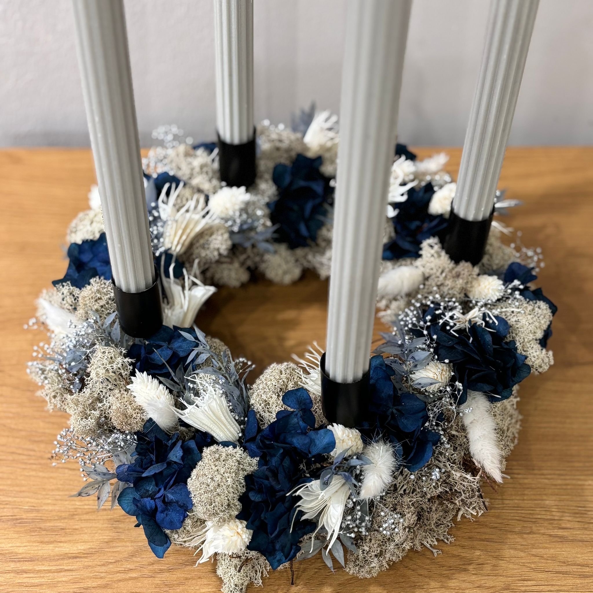 Adventskranz "Nordlicht" in grau blau