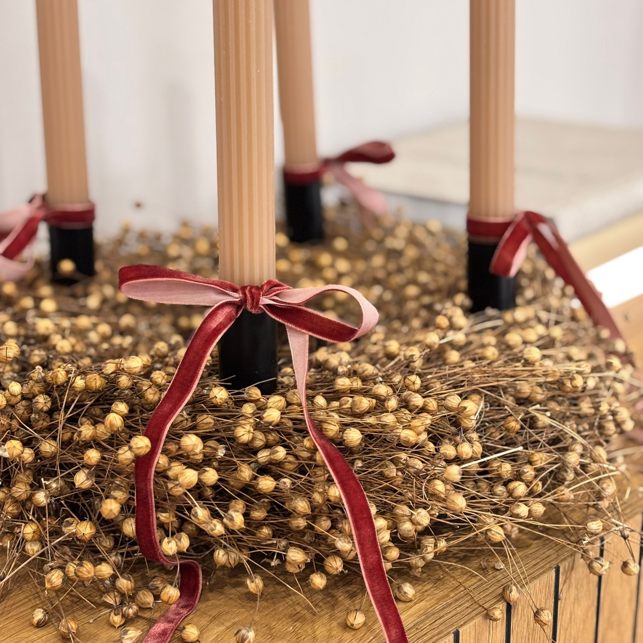 Komplettset Adventskranz Flachs - beige rot