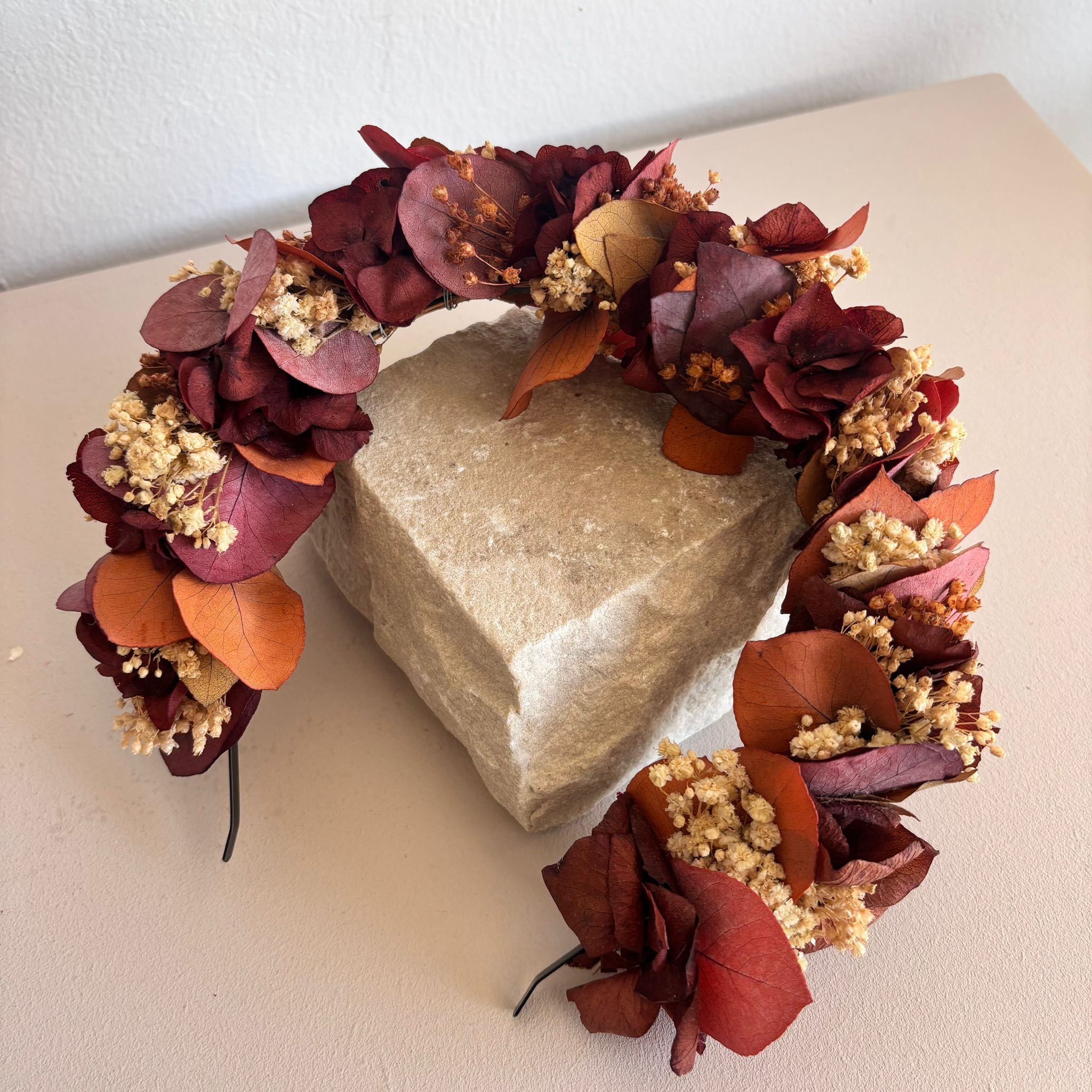 Wunderschöner Haarreif aus Trockenblumen terracotta braun- Outlet