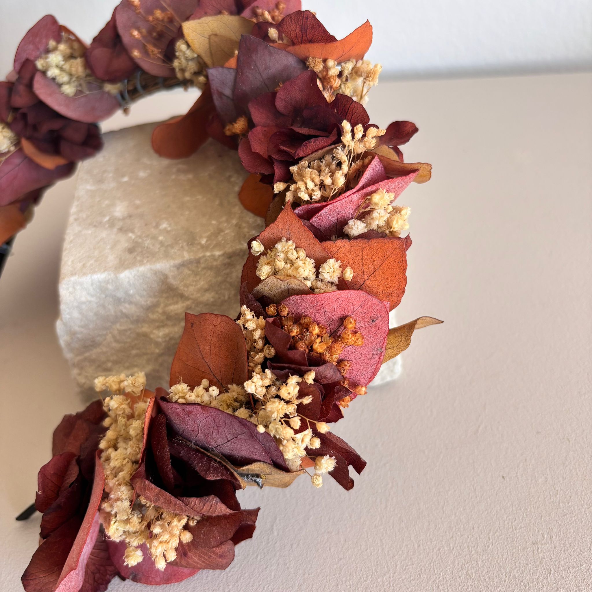 Wunderschöner Haarreif aus Trockenblumen terracotta braun- Outlet