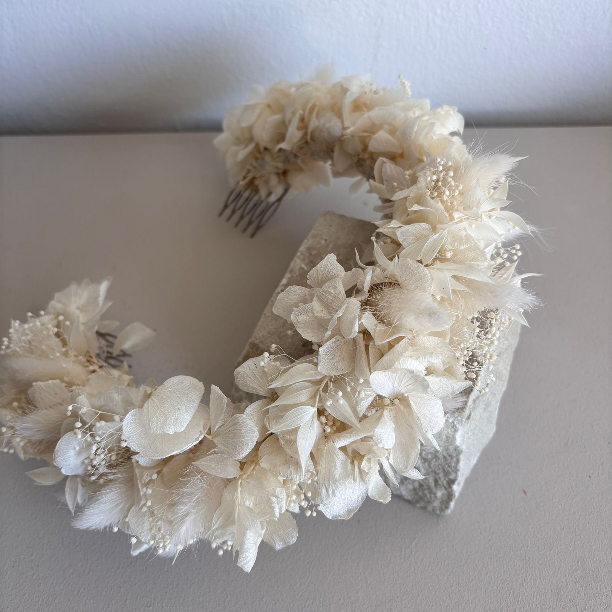 Diadem - Haarkranz Trockenblumen weiß - Outlet
