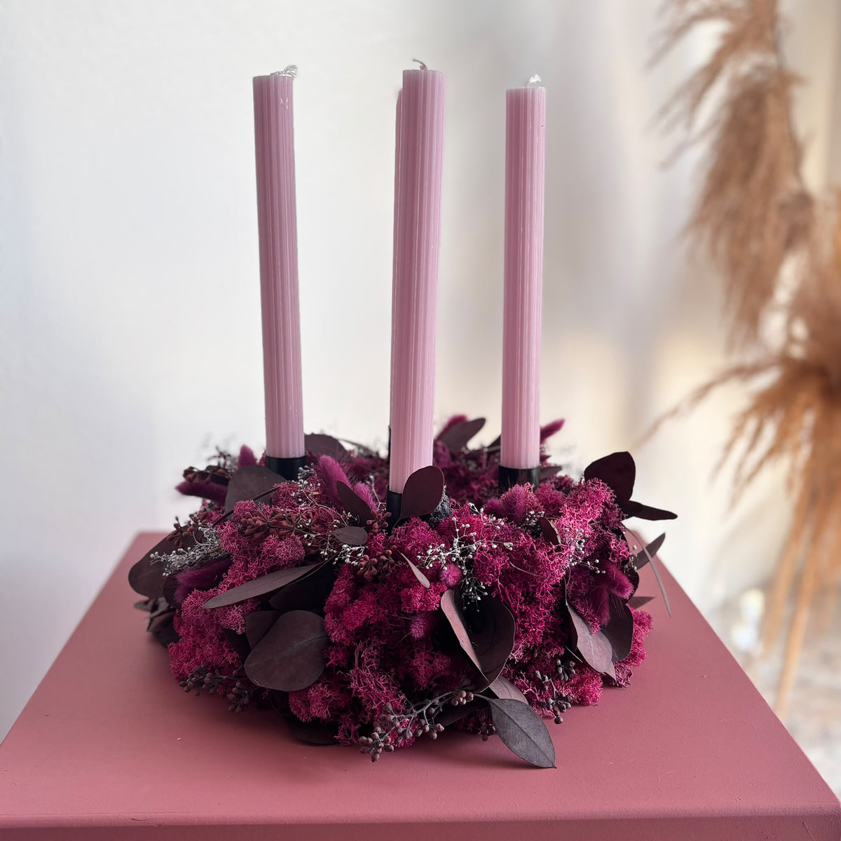 Adventskranz Berryfrost in Bordeaux & Himbeerpink