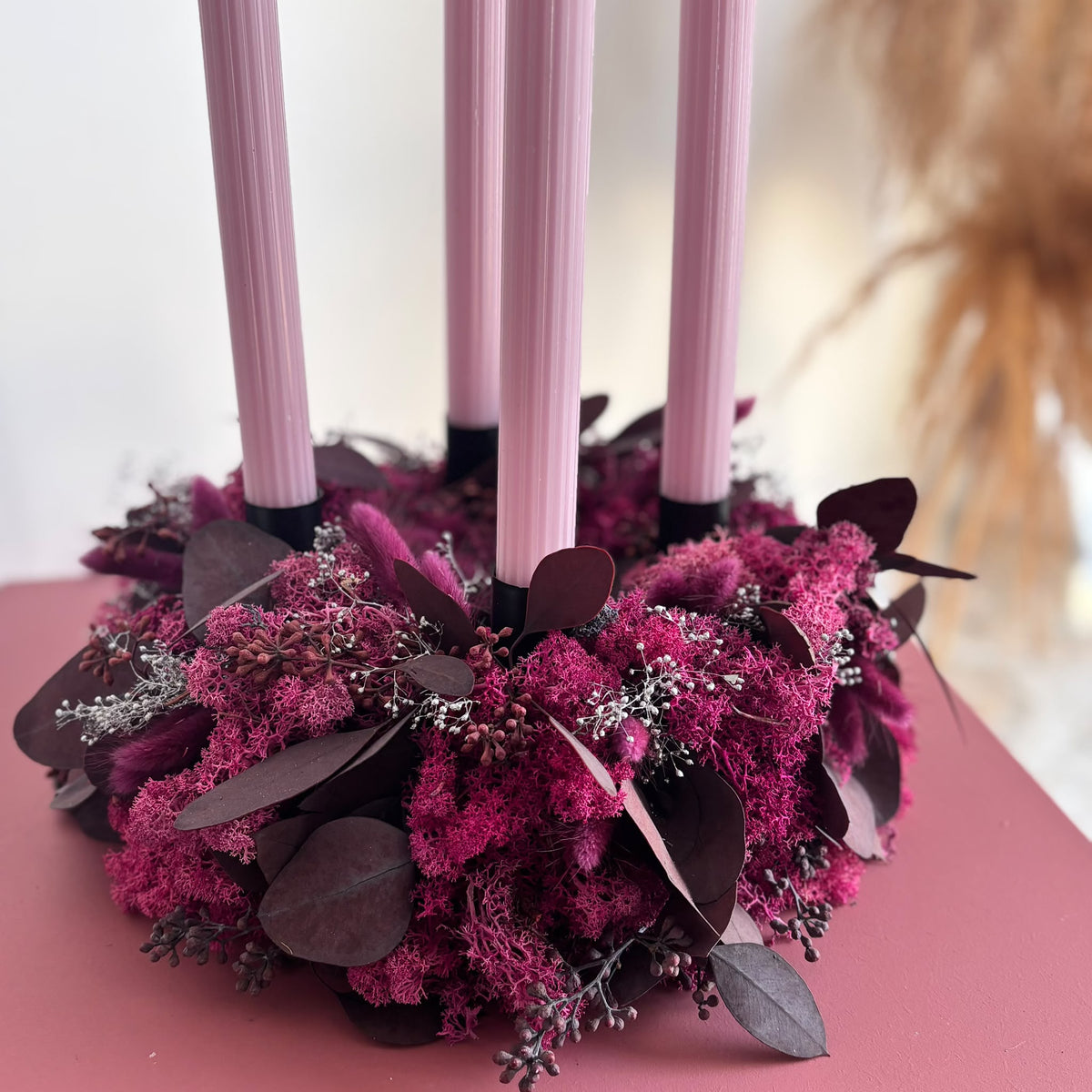 Adventskranz Berryfrost in Bordeaux & Himbeerpink