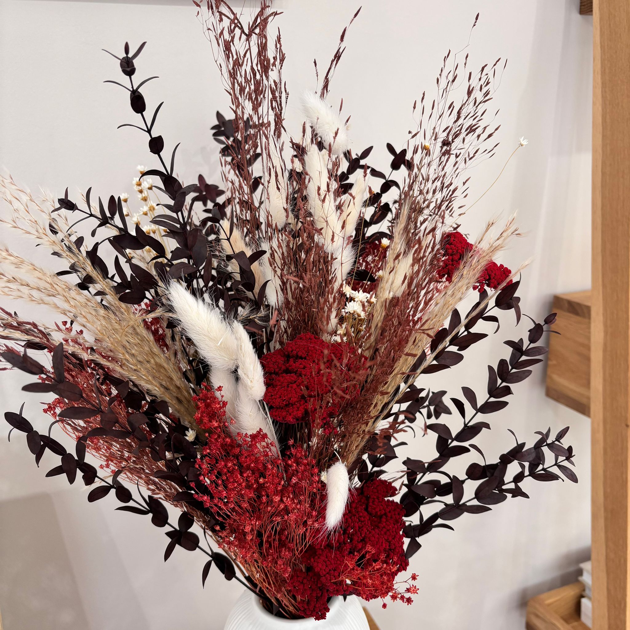 Herbstlicher Trockenblumenstrauß Bordeaux-Weiß - Lykke&You GmbH