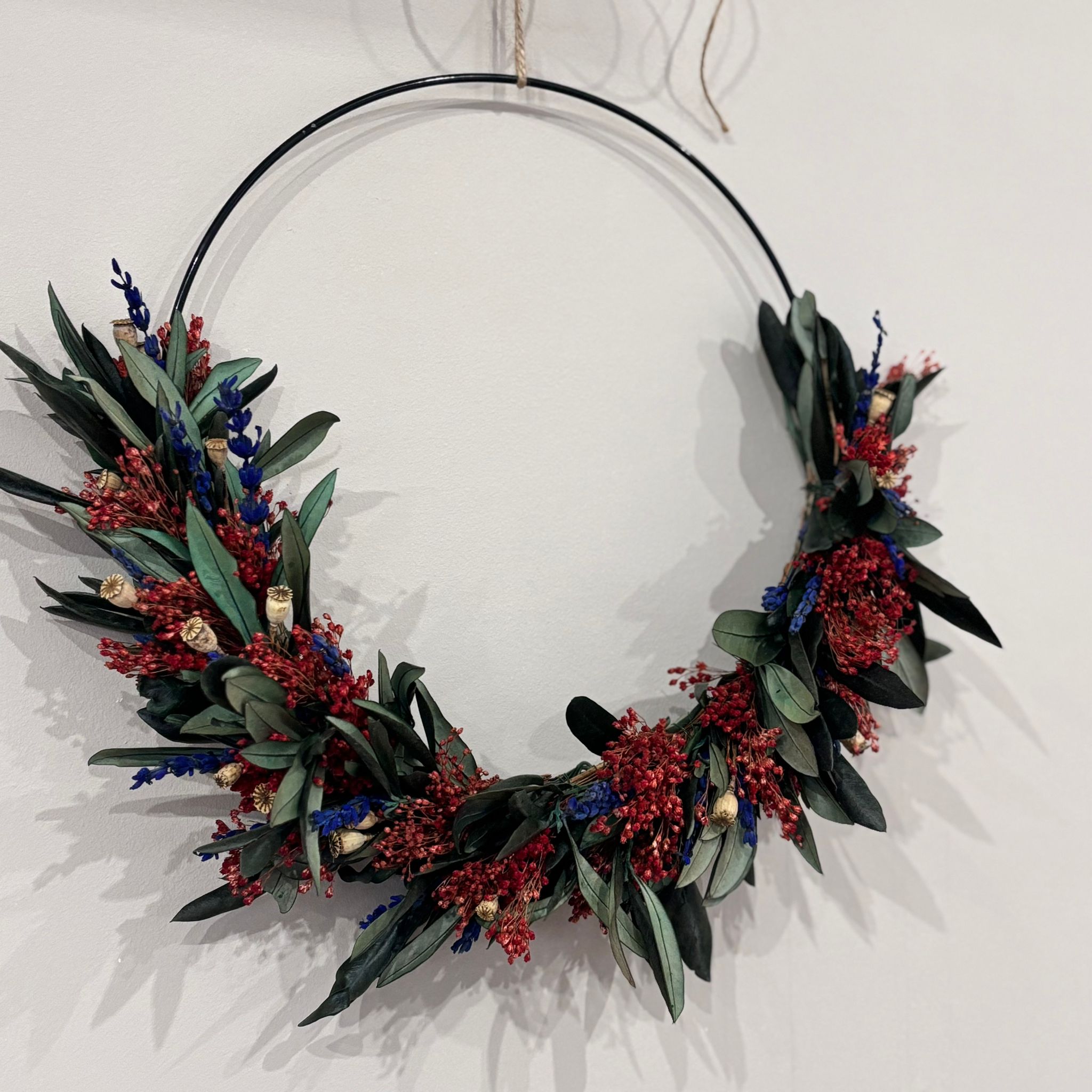 Dried flower wreath olive lavender mix