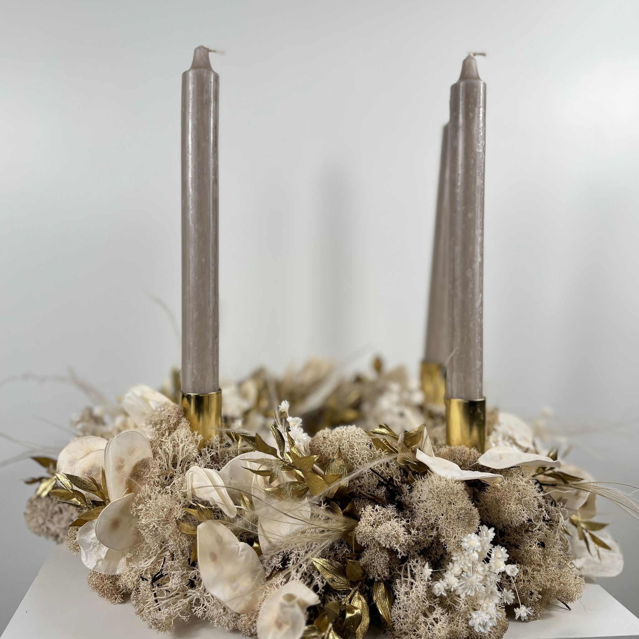 Advent wreath Reindeer Moss - beige gold Outlet