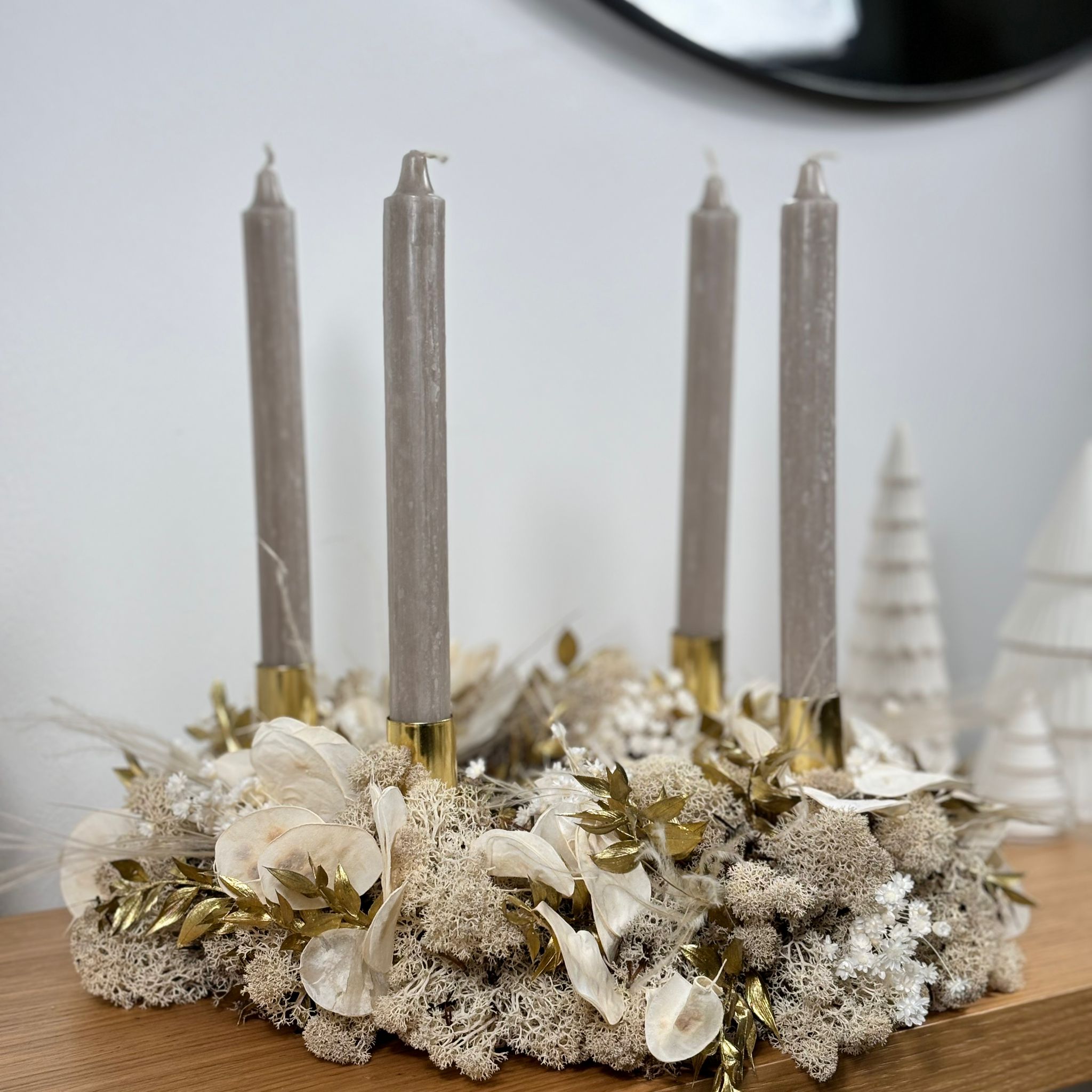 Adventskranz Reindeer Moos  - beige gold Outlet - Lykke&You GmbH