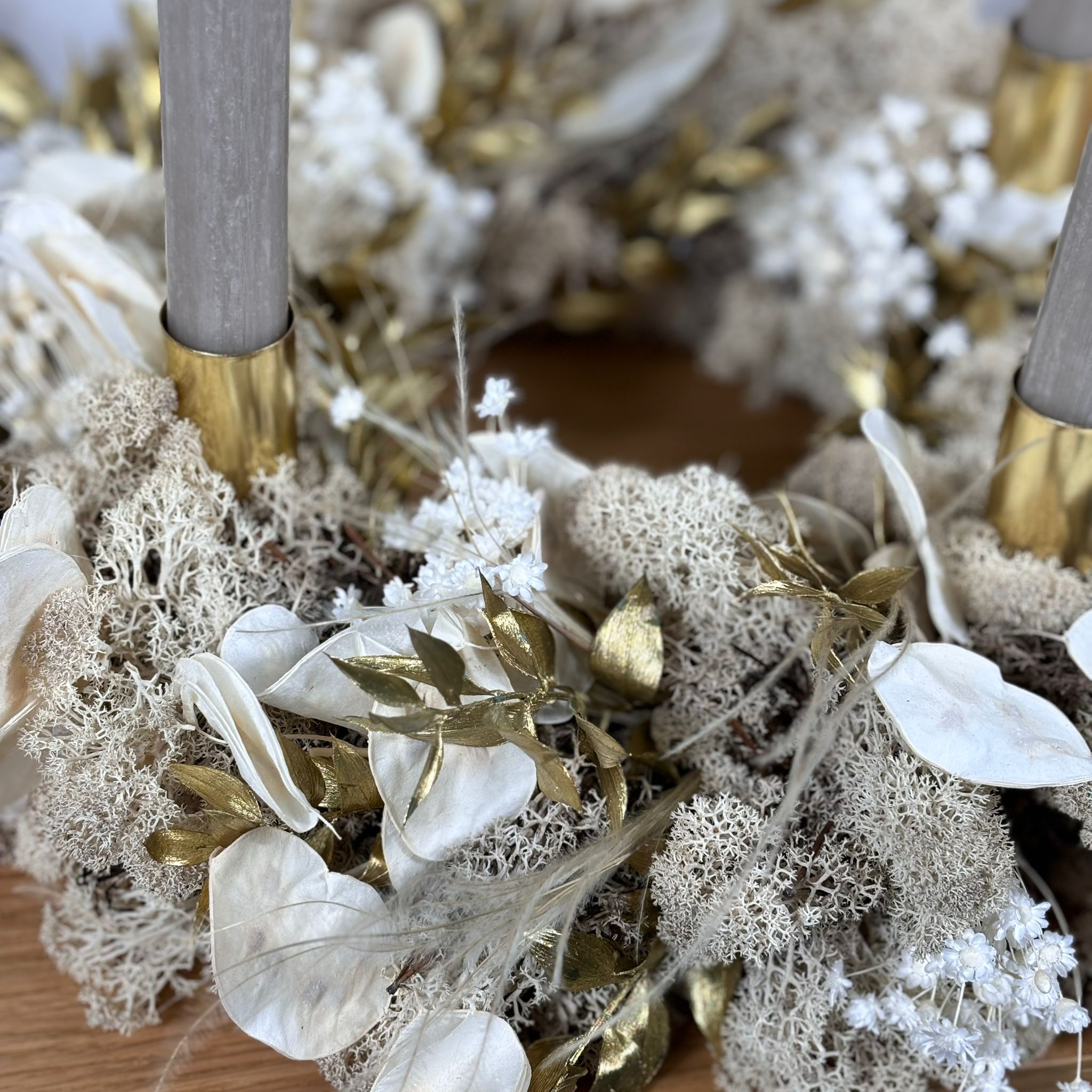 Adventskranz Reindeer Moos  - beige gold Outlet - Lykke&You GmbH