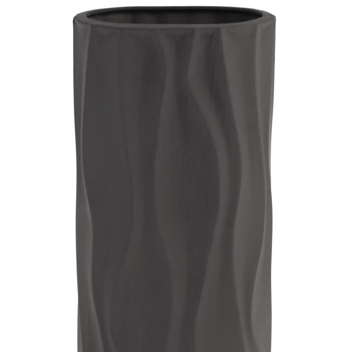 extravagante, ovale Vase mit Wellenlinien, schwarz