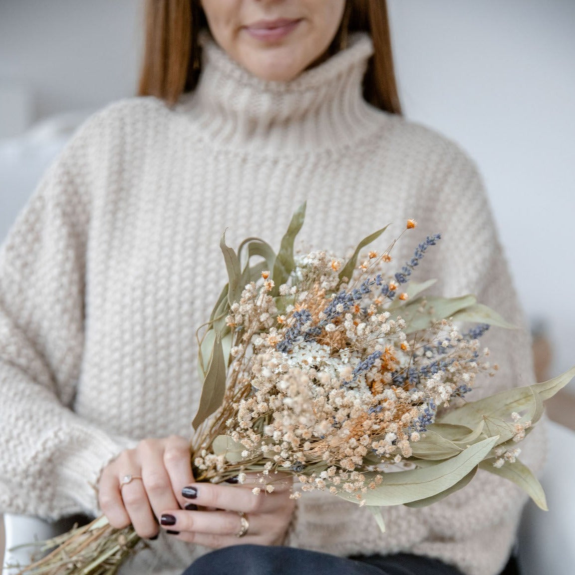 Spring melody: harmony of lavender, glixia and eucalyptus in dried flower bouquet