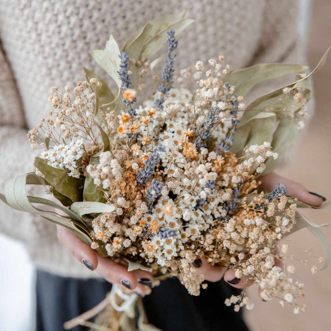 Spring melody: harmony of lavender, glixia and eucalyptus in dried flower bouquet